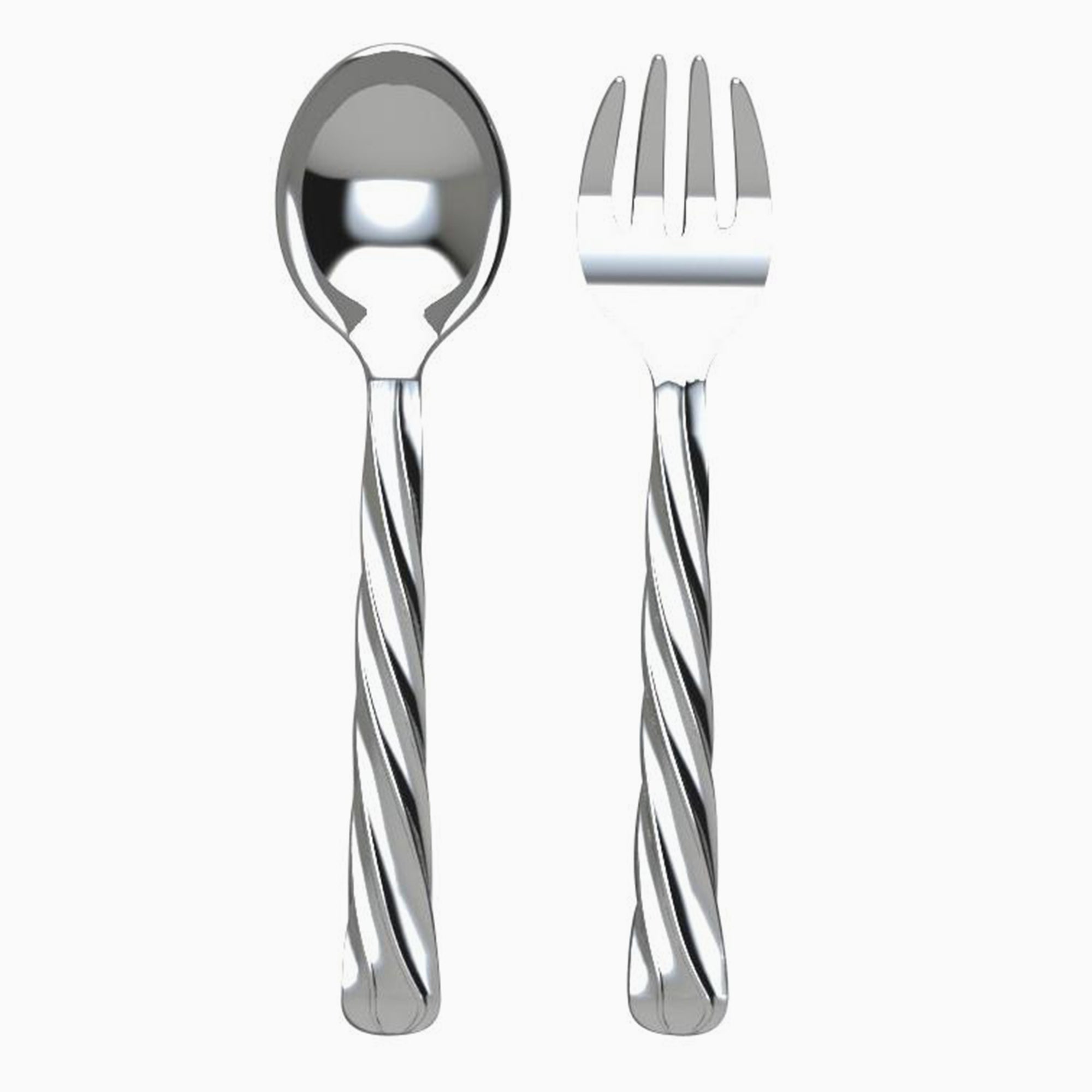 Spiral Silver Plate Baby Spoon Fork Set By Krysaliis