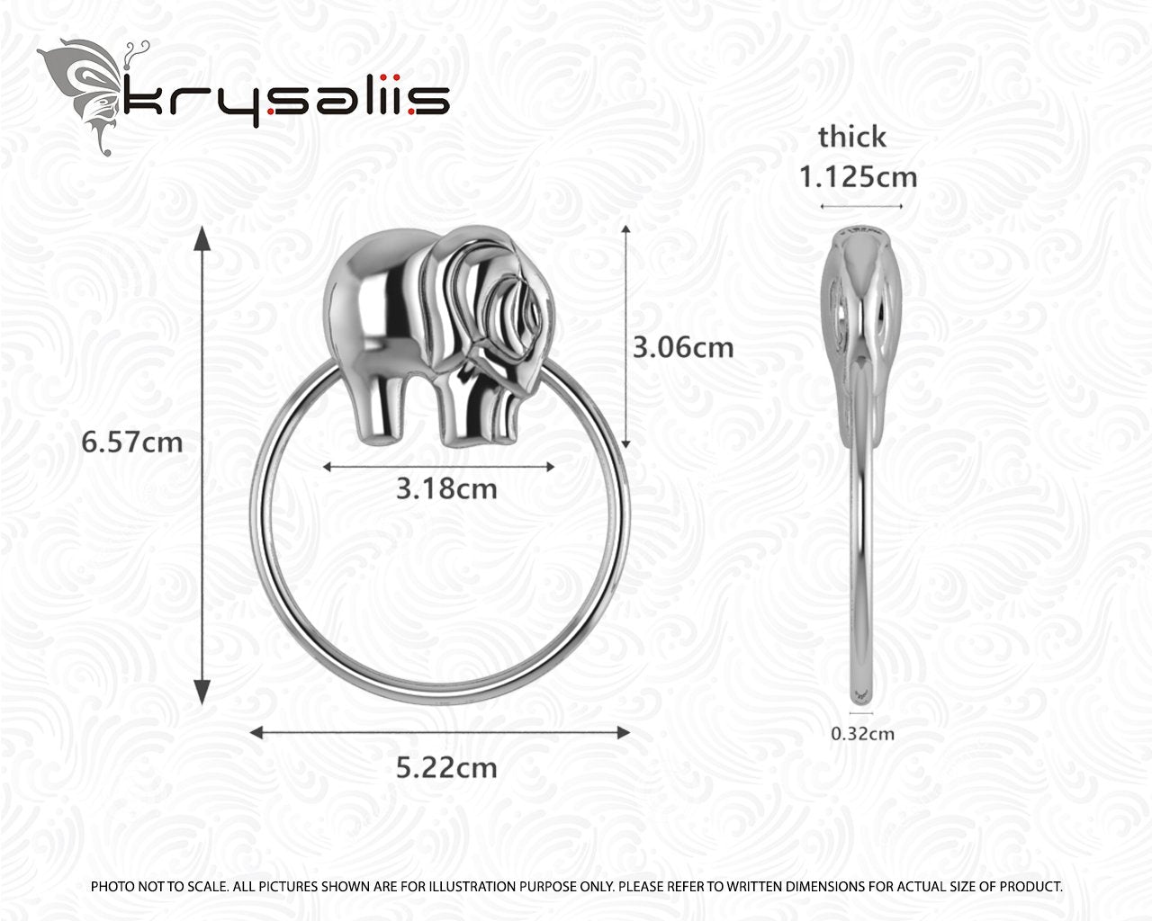 Krysaliis Sterling Silver Baby Rattle - Elephant Ring