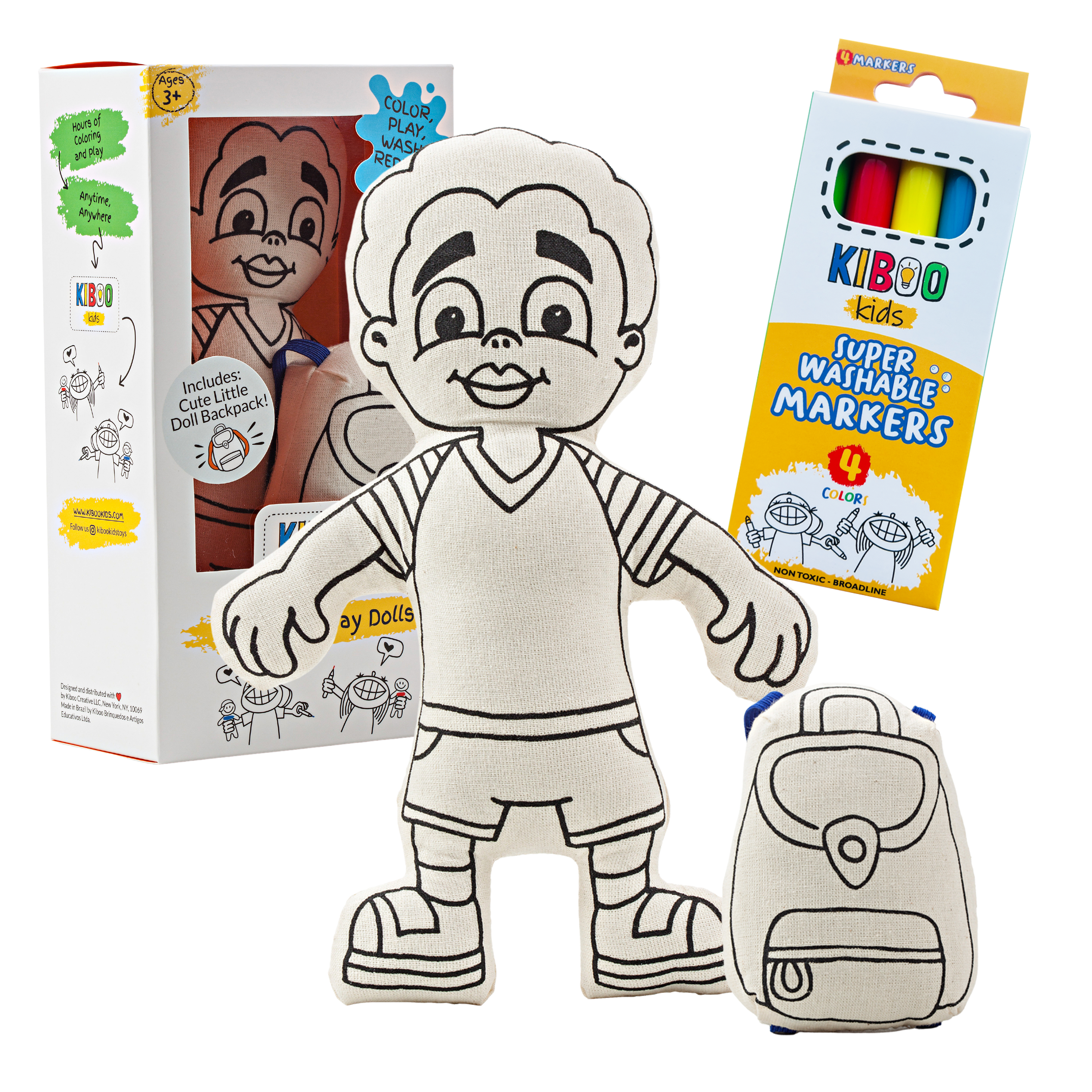 : Boy With Striped T-shirt - Colorable And Washable Doll For Creative Play