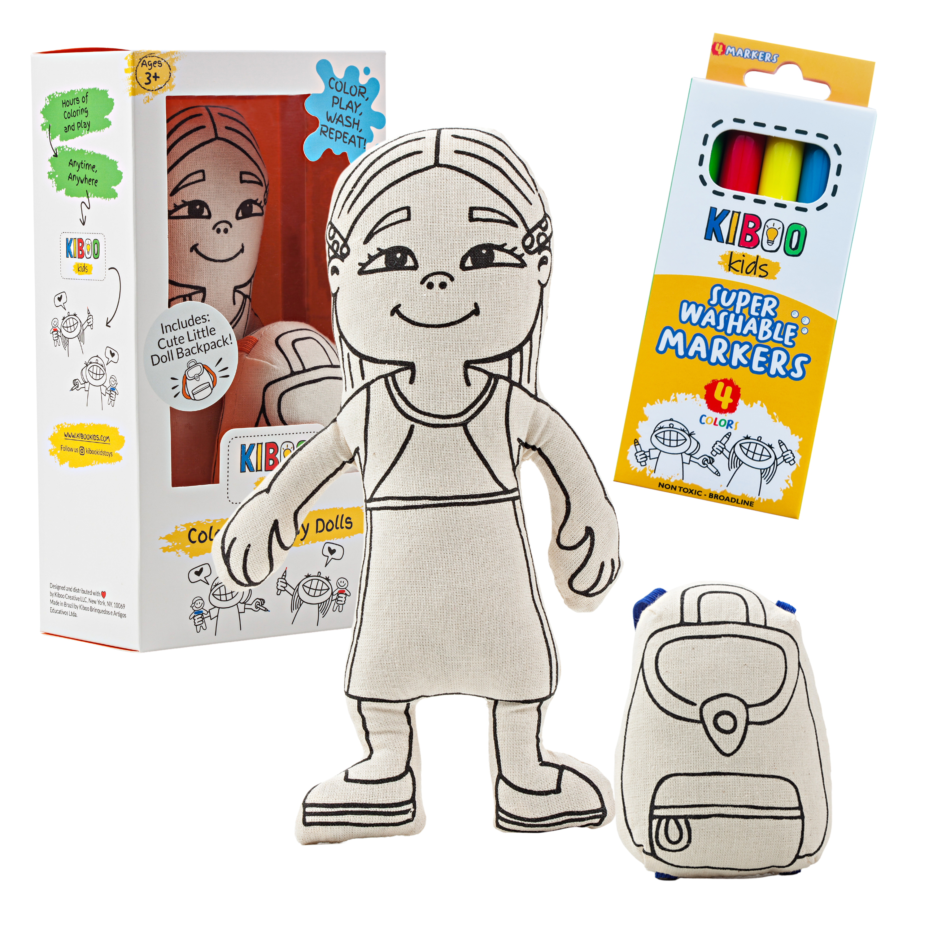 : Girl With Long Hair - Colorable And Washable Doll For Creative Play