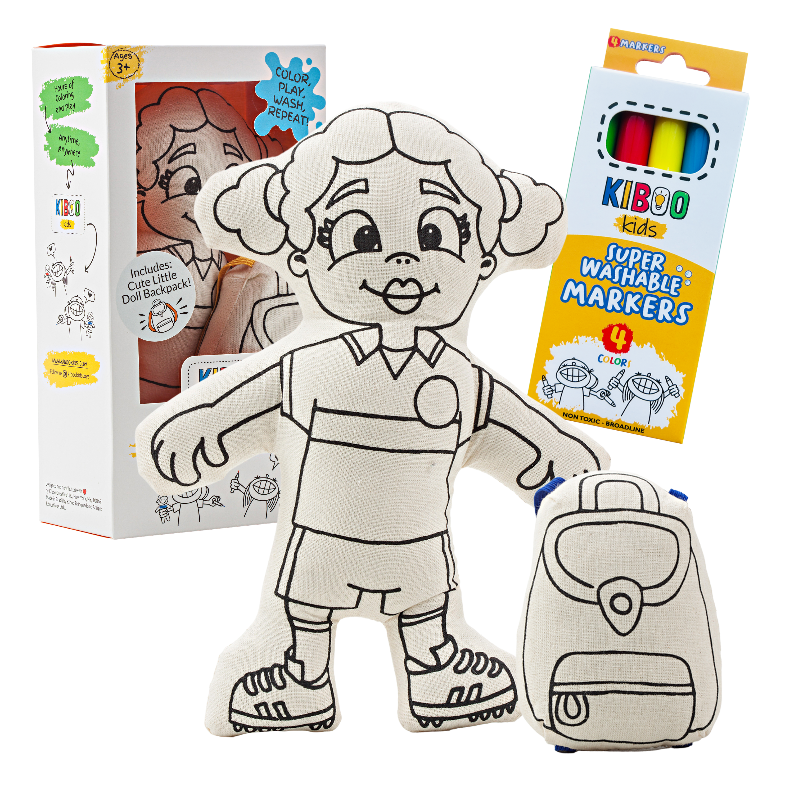 Soccer Series: Soccer Girl With Pigtails Doll - Colorable And Washable For Creative Play