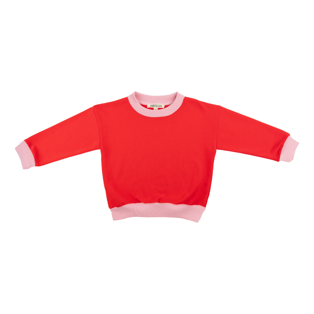 Kids Contrast Sweatshirt In Engine Red With Pink