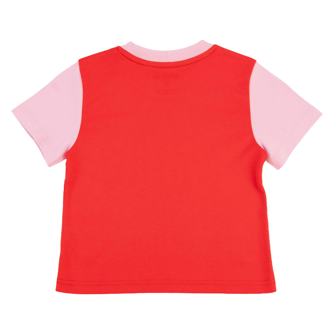 Kids Contrast Tee In Engine Red With Pink