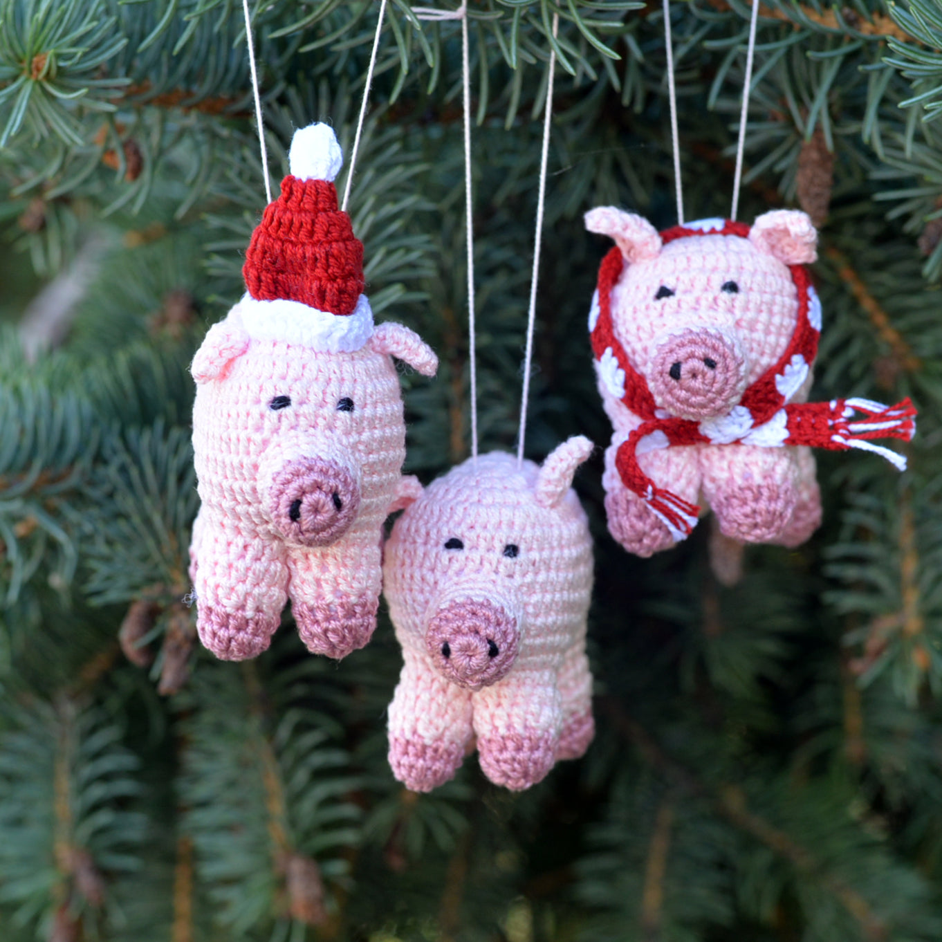 Crochet Pig Ornaments, Set Of 3