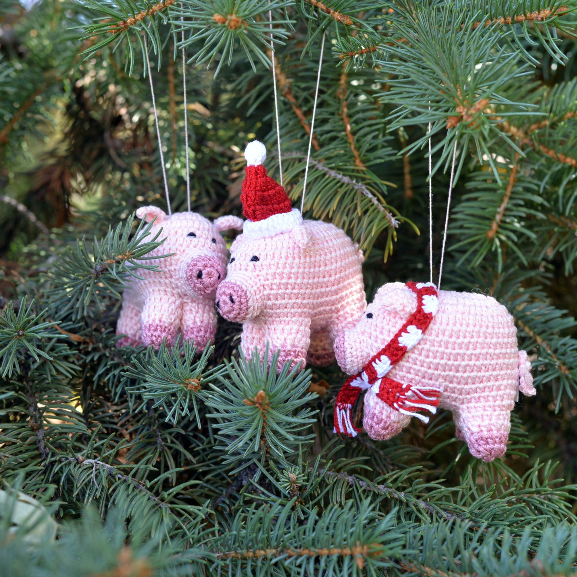Crochet Pig Ornaments, Set Of 3