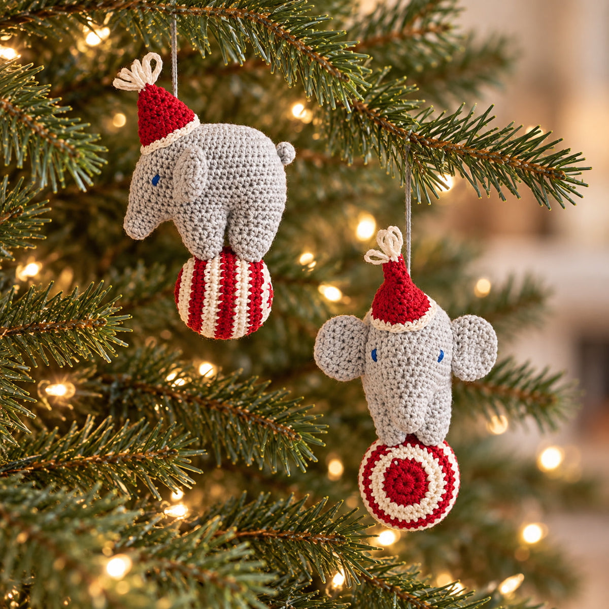 Crochet Elephant On Ball Ornament
