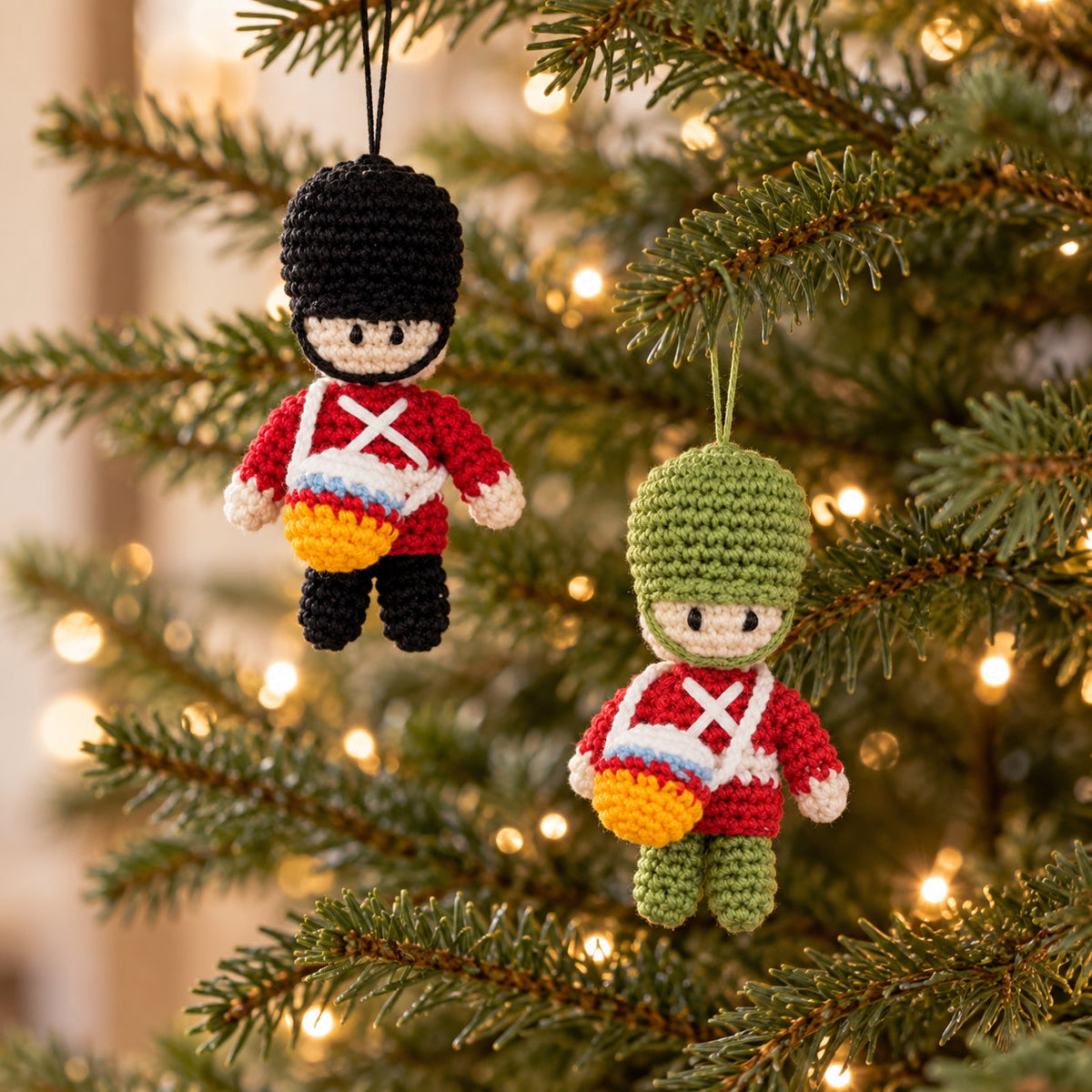 Crochet Drummer Boy Ornaments- Set Of 2