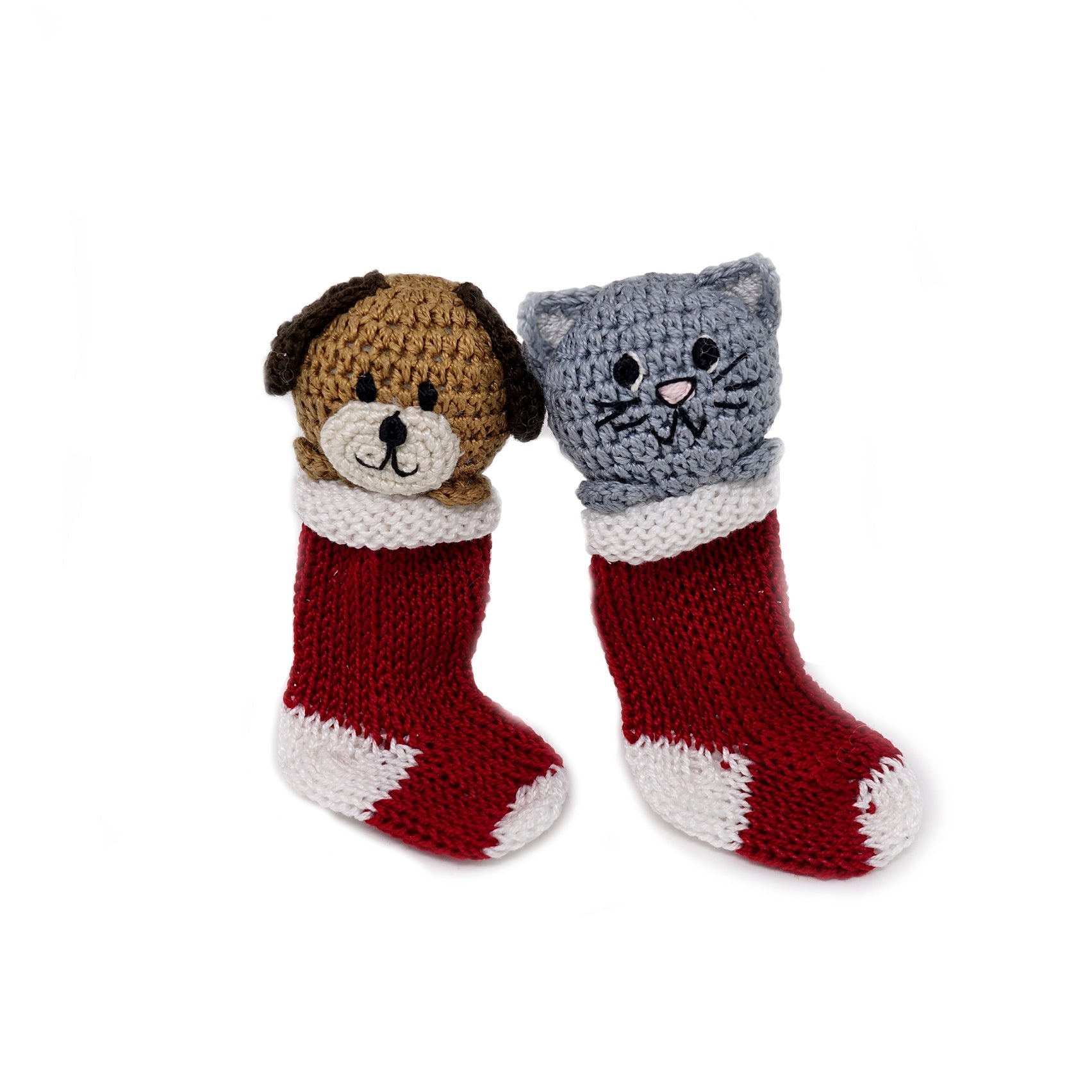 Crochet Puppy And Kitten Ornaments- Set Of 2