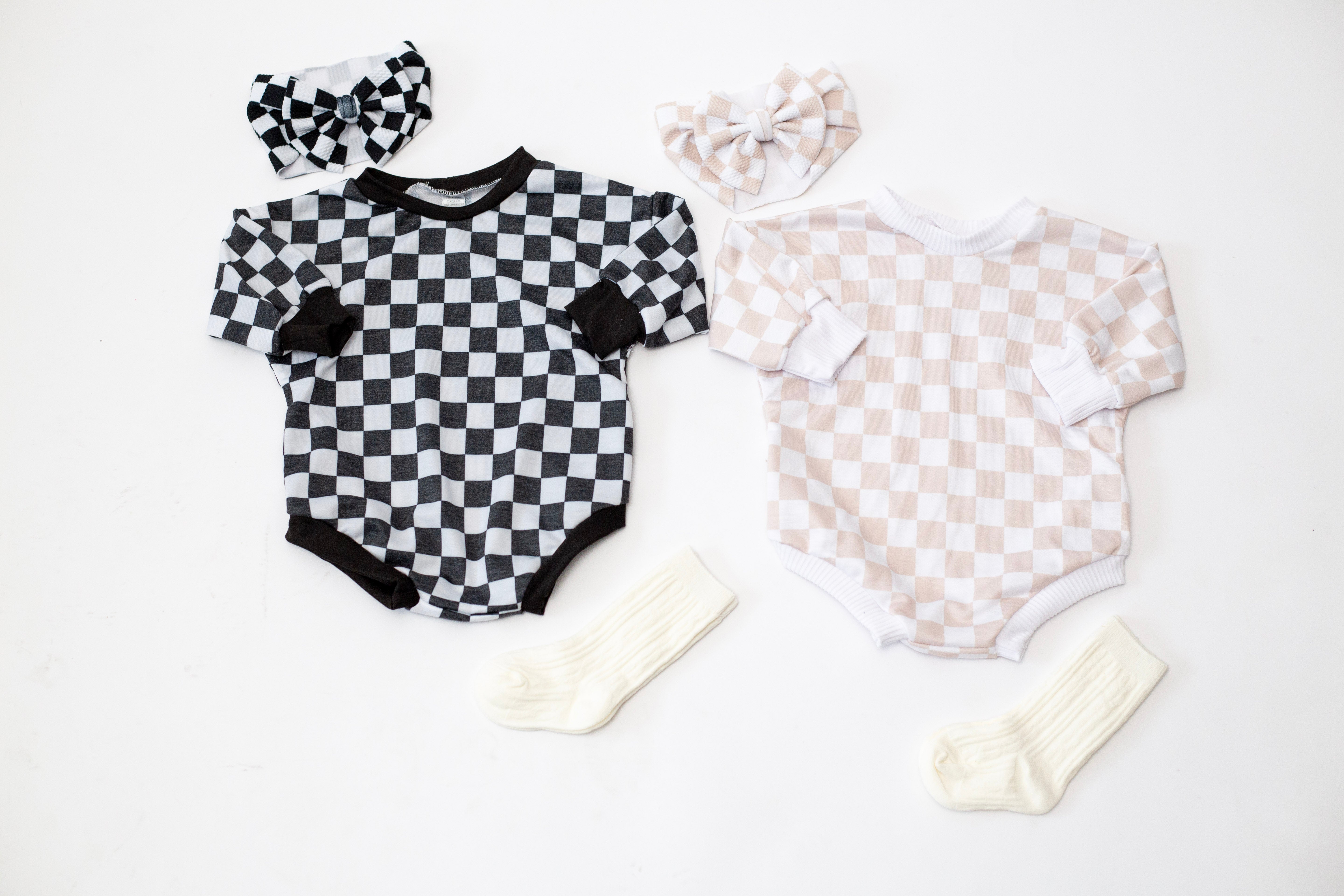 Neutral Checker Bubble Romper