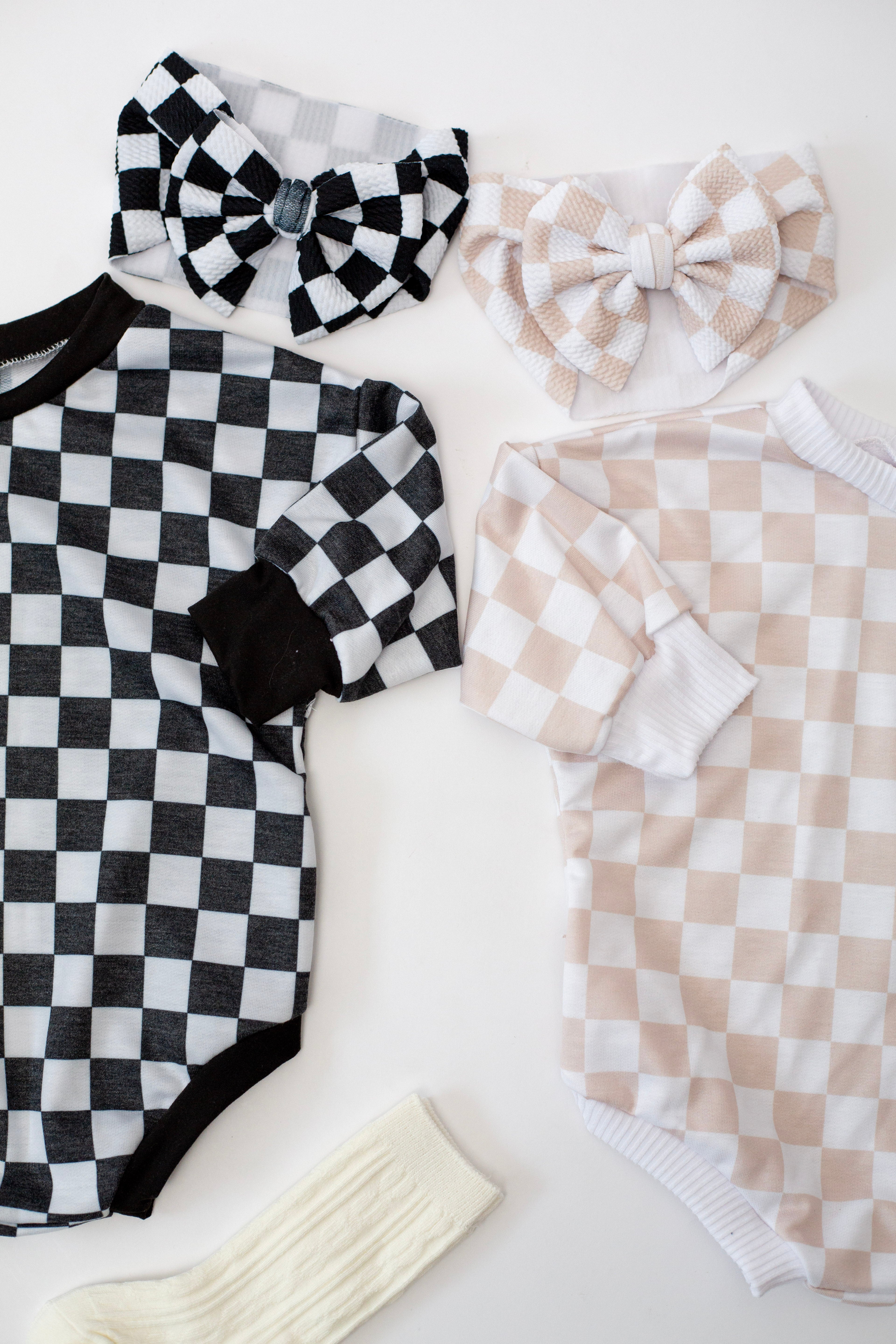 Neutral Checker Bubble Romper