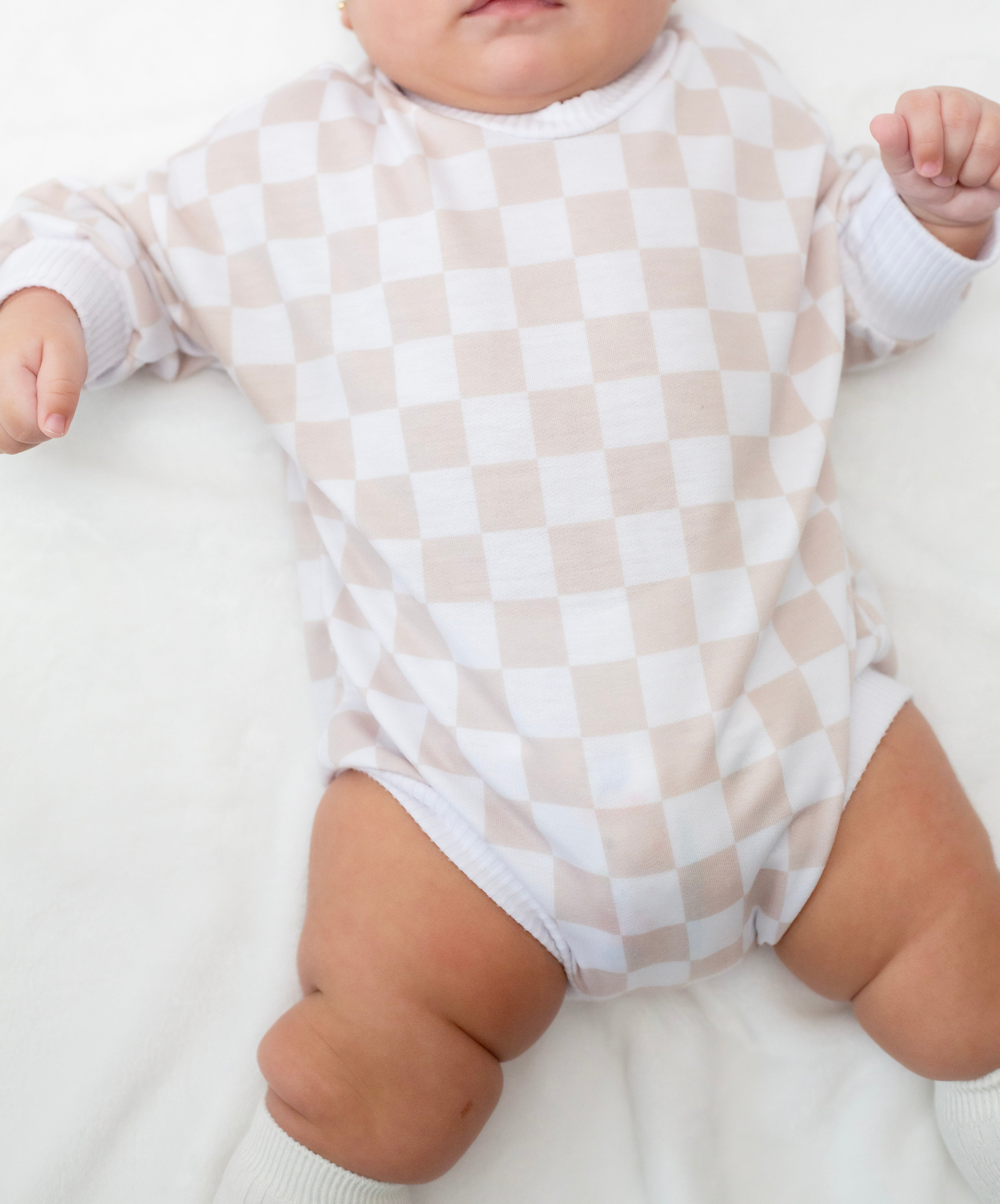 Neutral Checker Bubble Romper