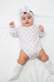 Neutral Checker Bubble Romper