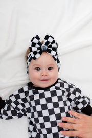 Black And White Checkered Headwrap Bow