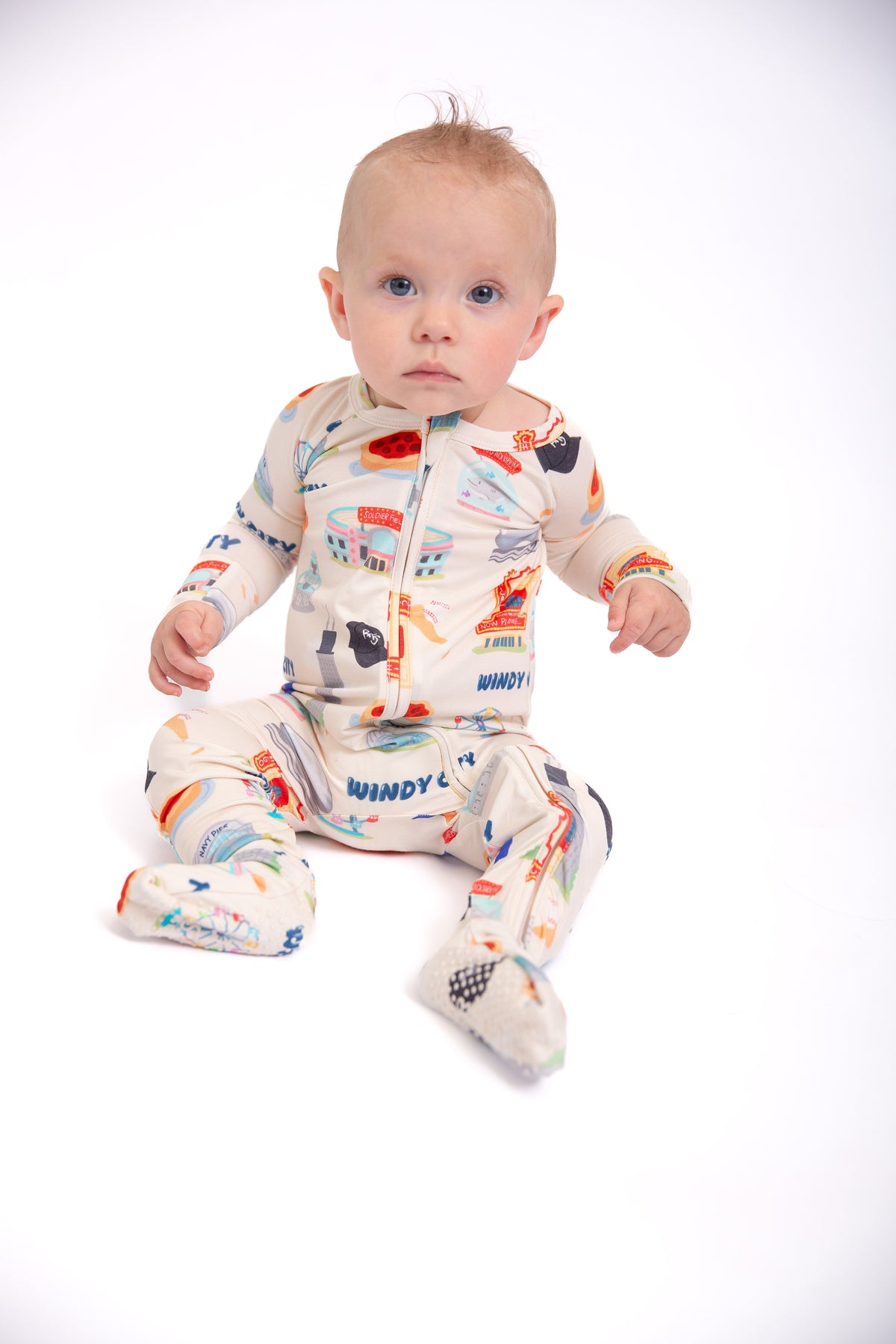 Windy City Bamboo Double Zip Onesie | Chicago Baby Pajamas | Rayn's Tiny Stitches