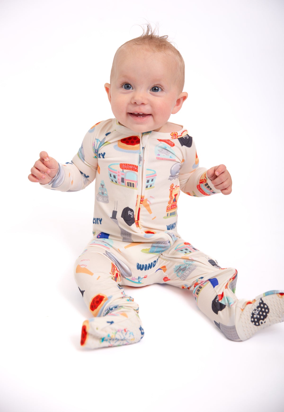 Windy City Bamboo Double Zip Onesie | Chicago Baby Pajamas | Rayn's Tiny Stitches