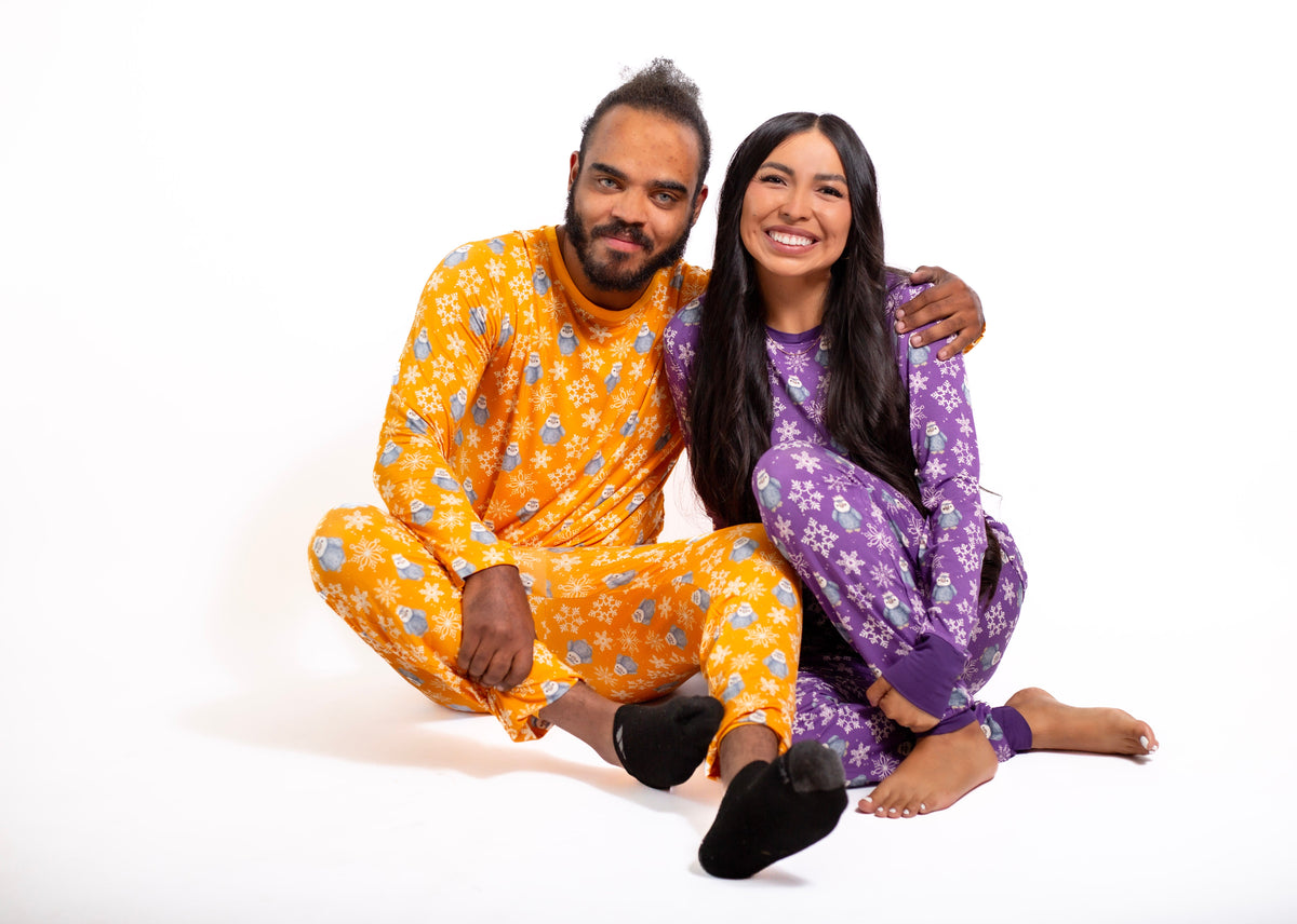 My First Snow Fall:mens 2 Piece Bamboo Penguin Jogger Pajamas