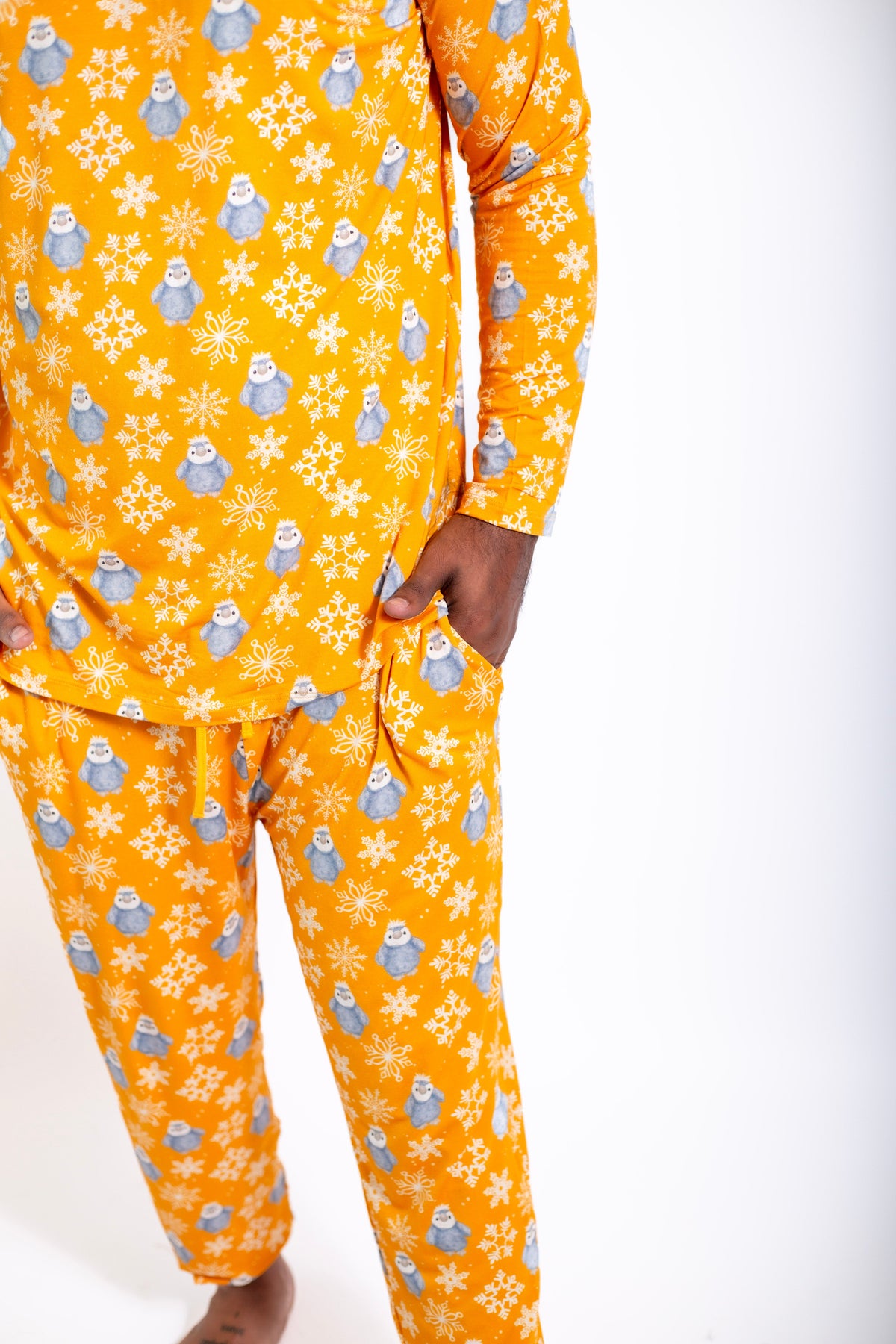 My First Snow Fall:mens 2 Piece Bamboo Penguin Jogger Pajamas