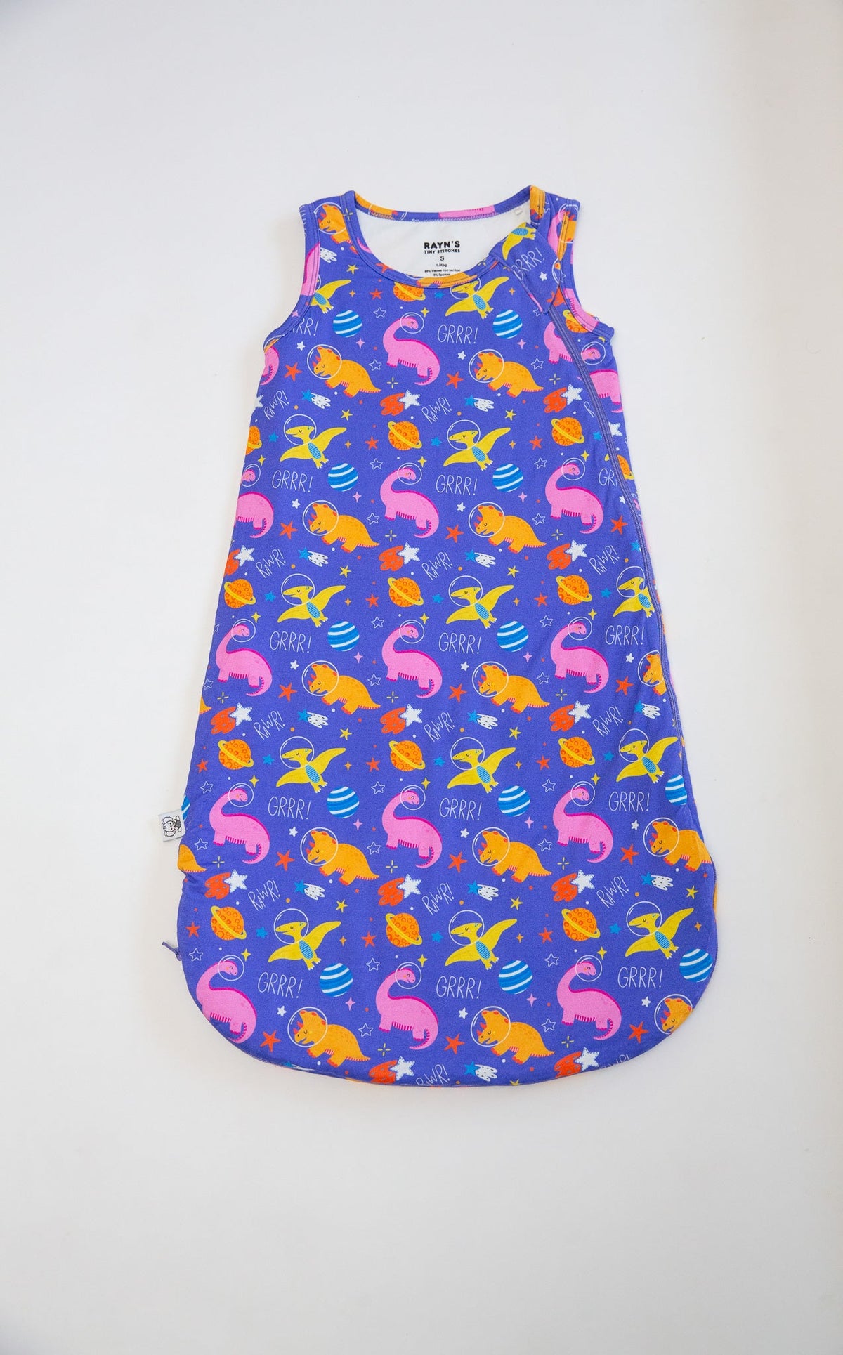 Space Dino Bamboo Sleep Sack | Electric Blue & Purple