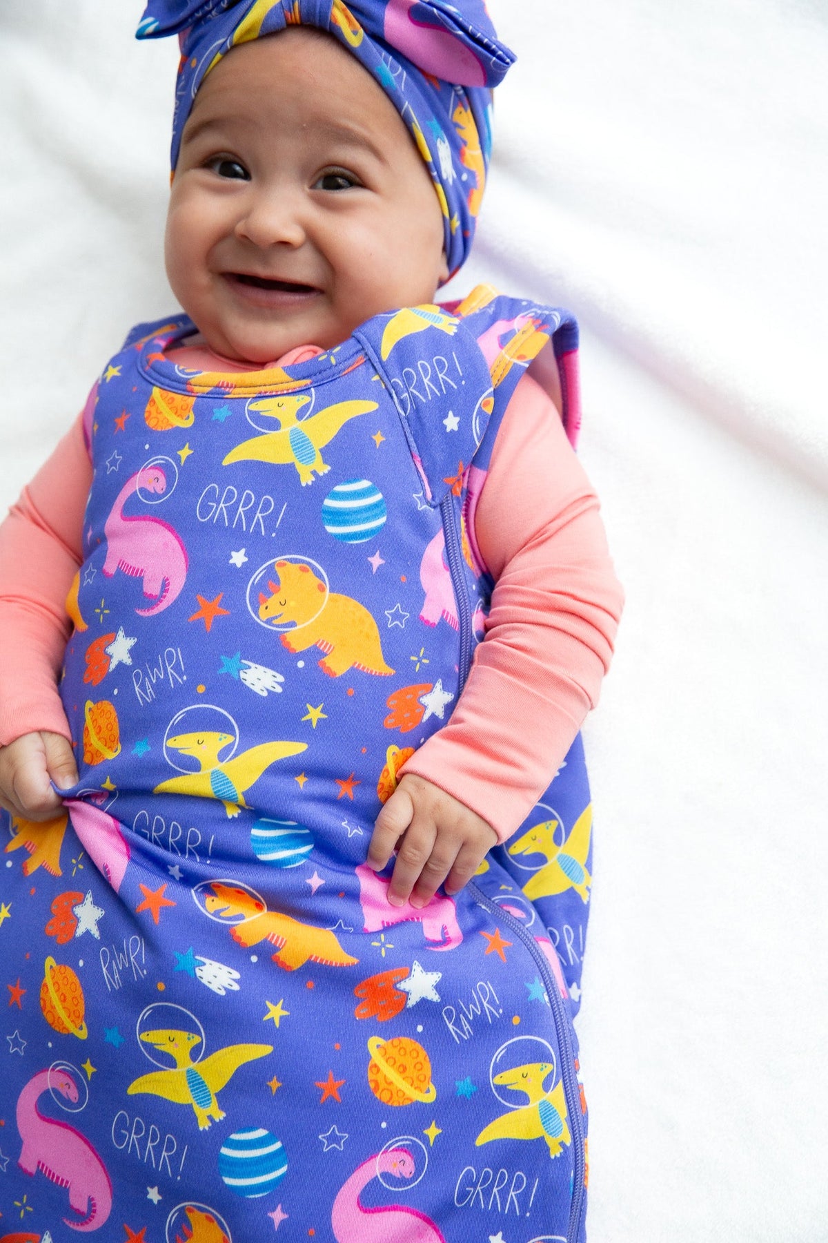 Space Dino Bamboo Sleep Sack | Electric Blue & Purple