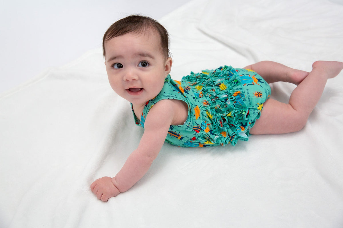 My First Beetle Bonanza™ Bamboo Ruffle Bubble Romper | Baby Girl Outfit