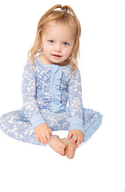 Blue Bonnet Bamboo Floral Onesie | Double Zip & Frills | Mommy & Me
