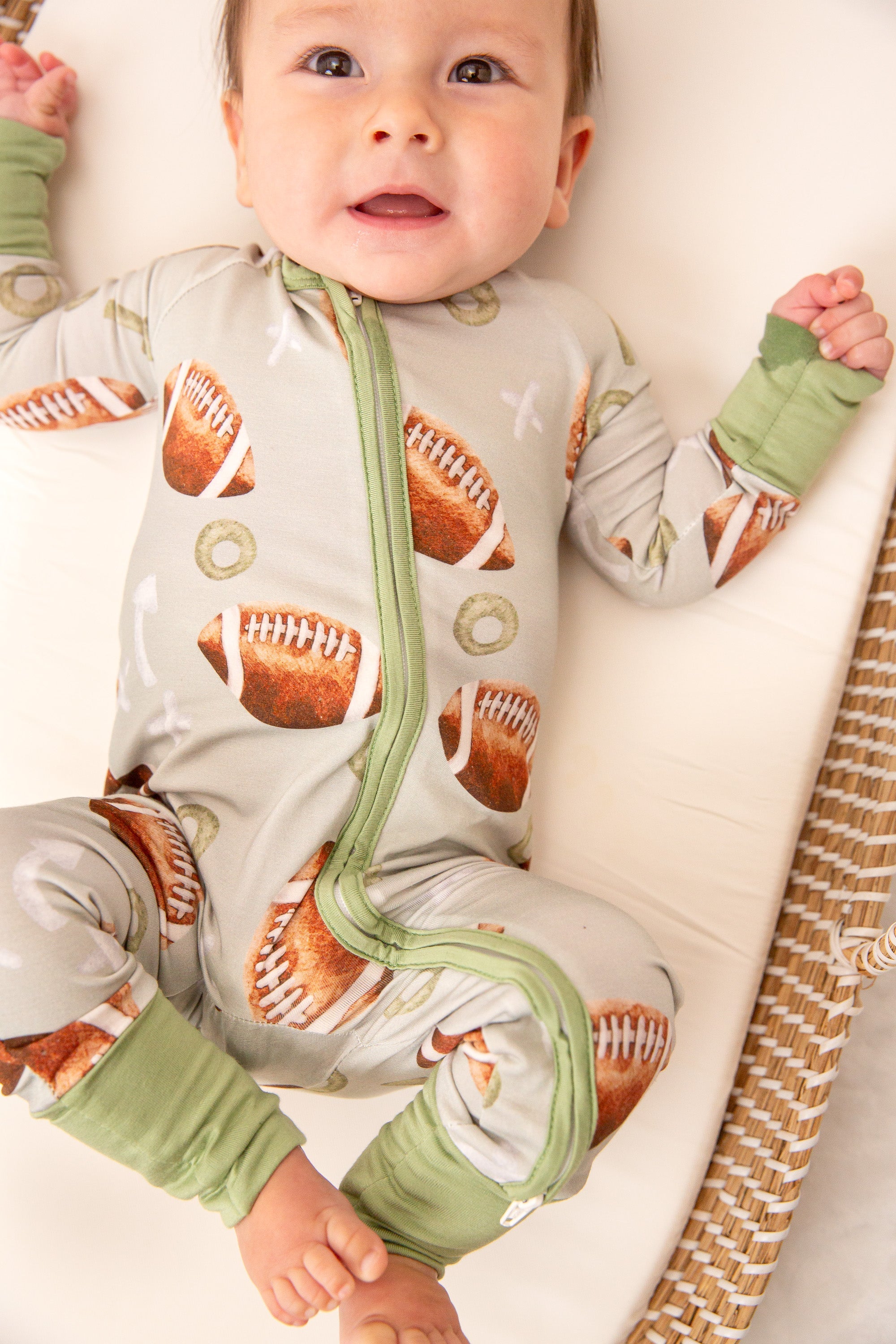 Football Baby Bamboo Zipper Romper