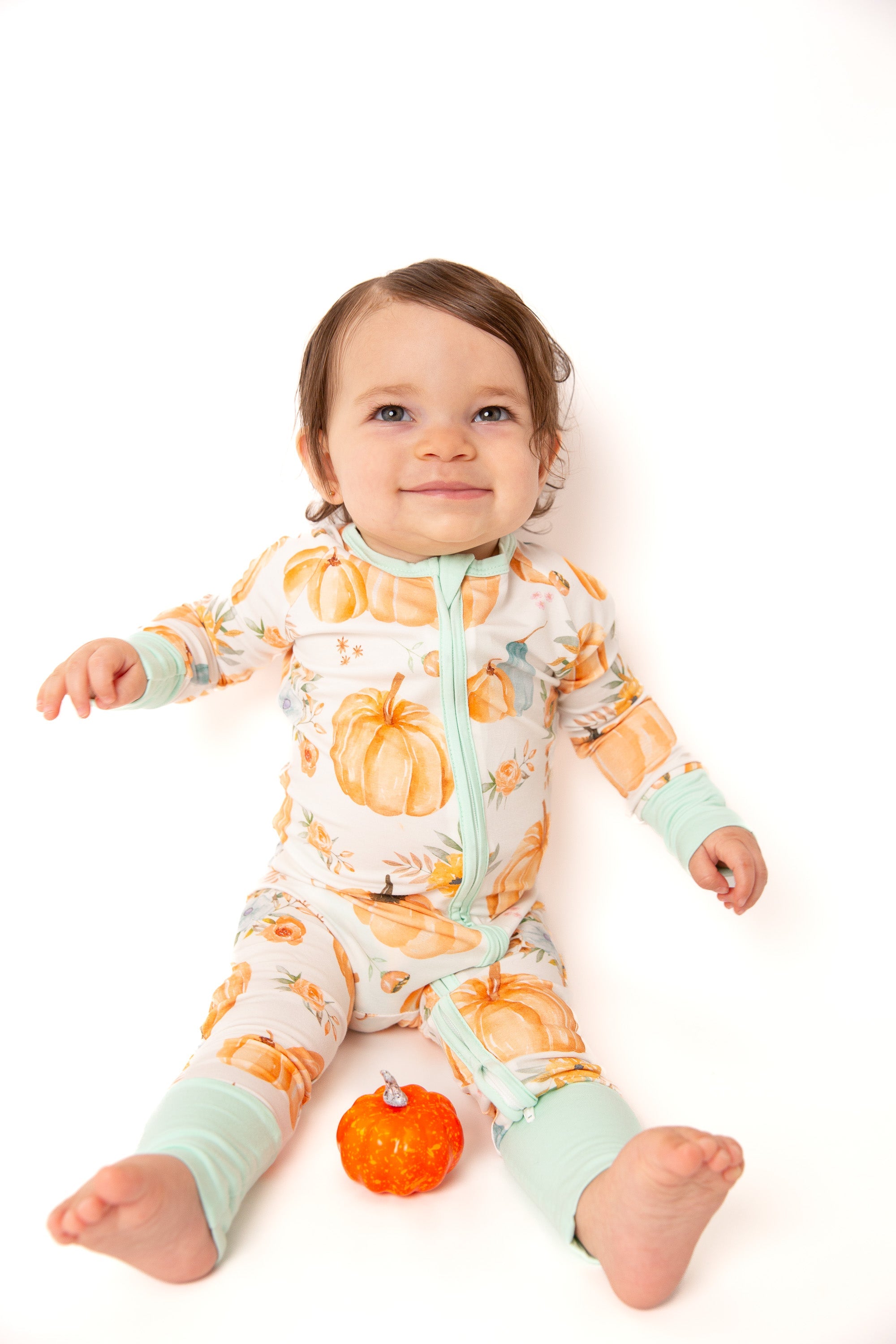 Pumpkin Floral Baby Bamboo Zipper Romper
