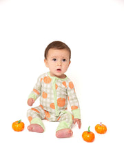 Pumpkin Plaid Baby Bamboo Zipper Romper