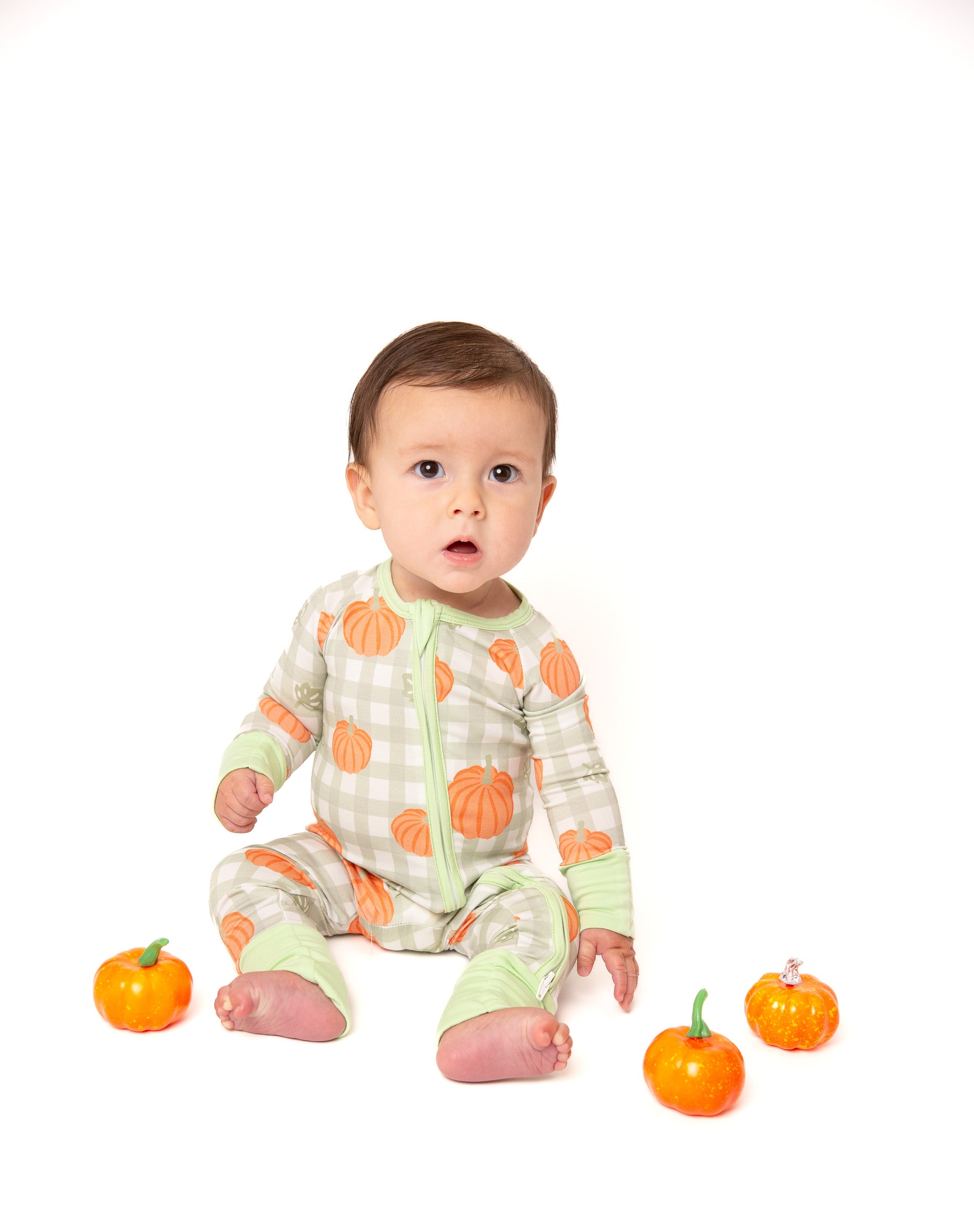 Pumpkin Plaid Baby Bamboo Zipper Romper