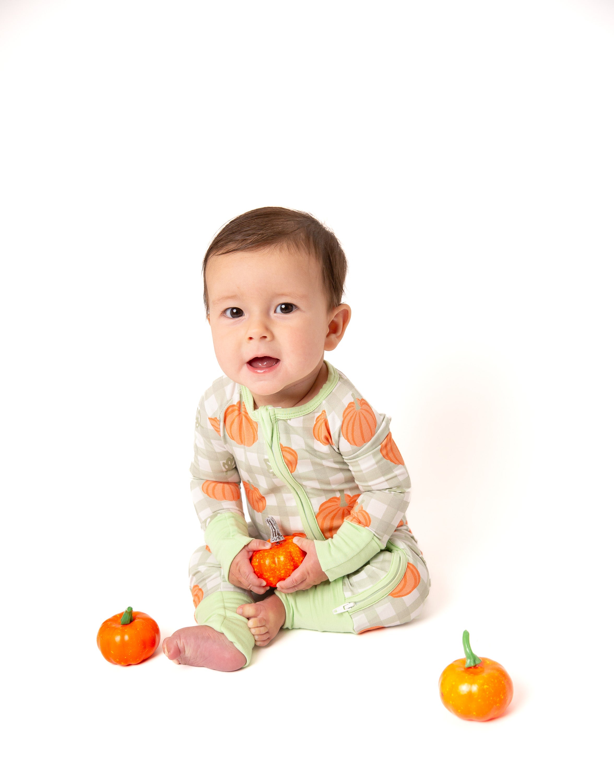 Pumpkin Plaid Baby Bamboo Zipper Romper
