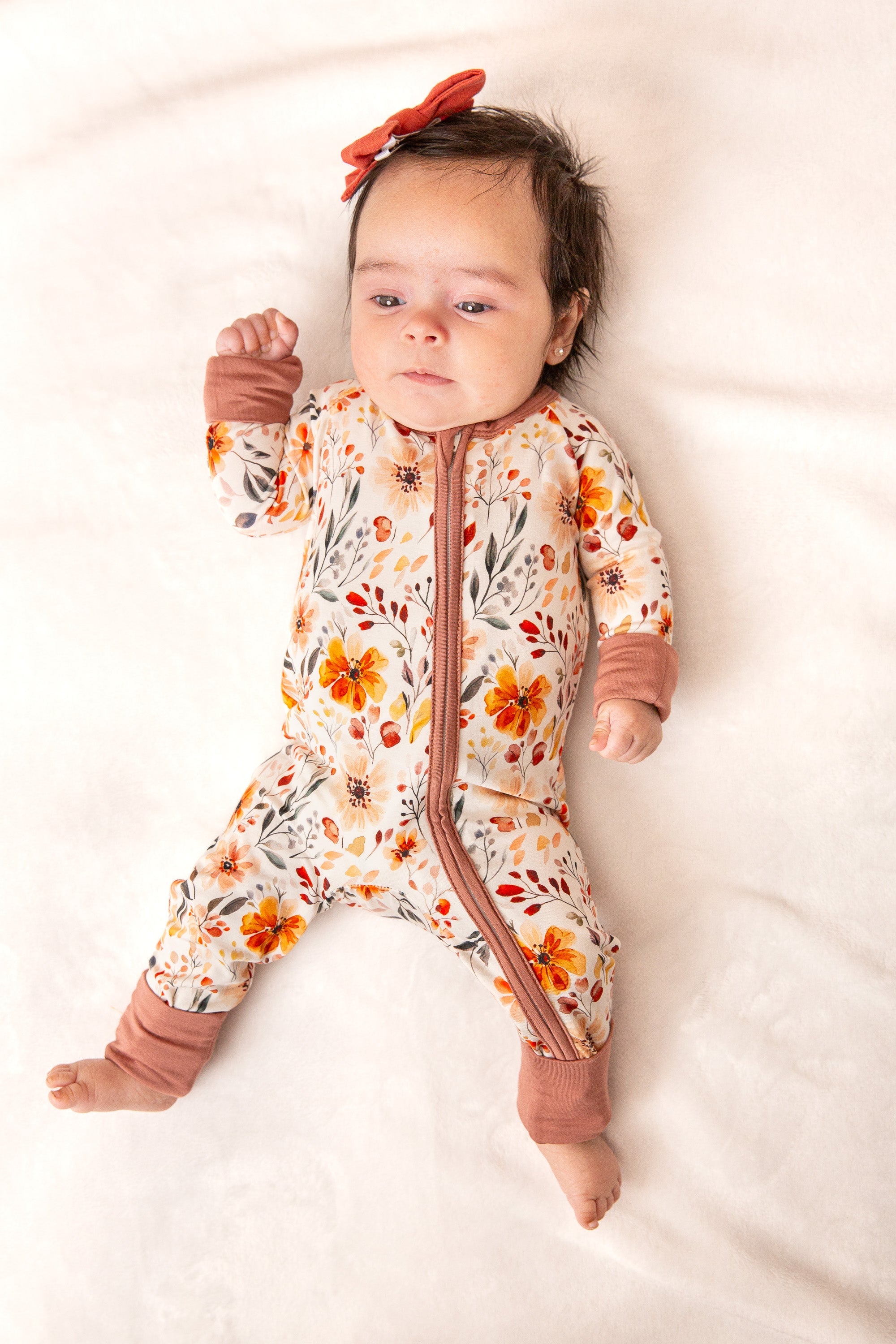 Fall Floral Baby Girl Bamboo Zipper Romper