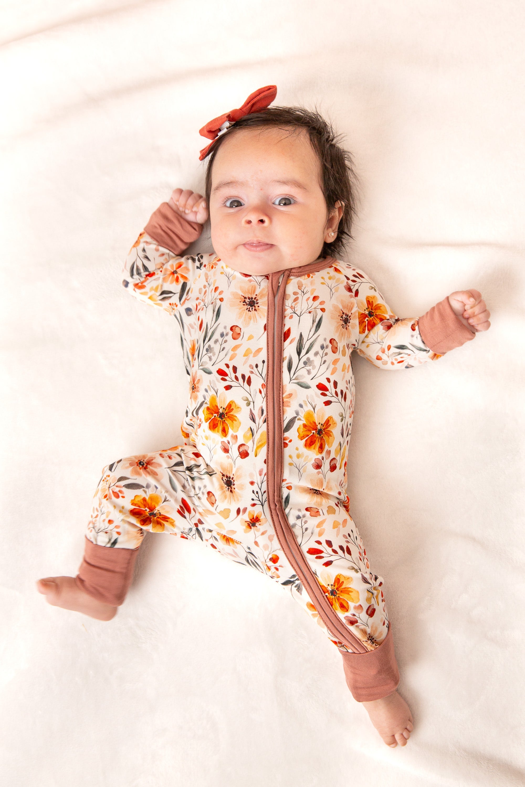 Fall Floral Baby Girl Bamboo Zipper Romper