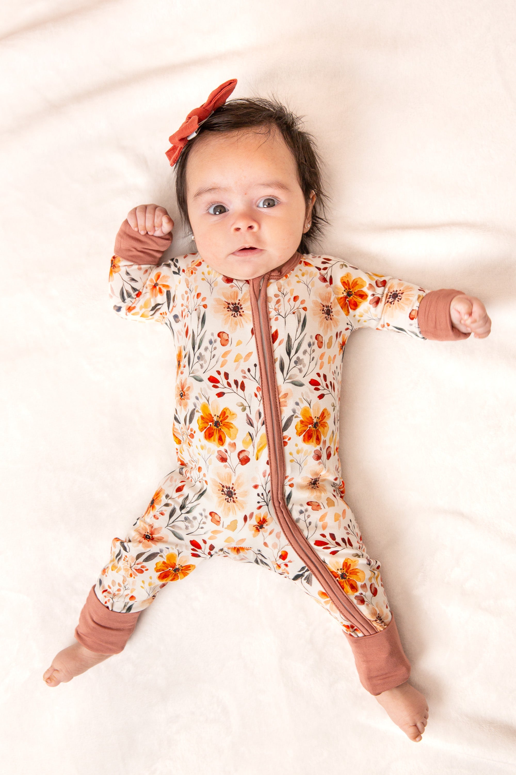 Fall Floral Baby Girl Bamboo Zipper Romper