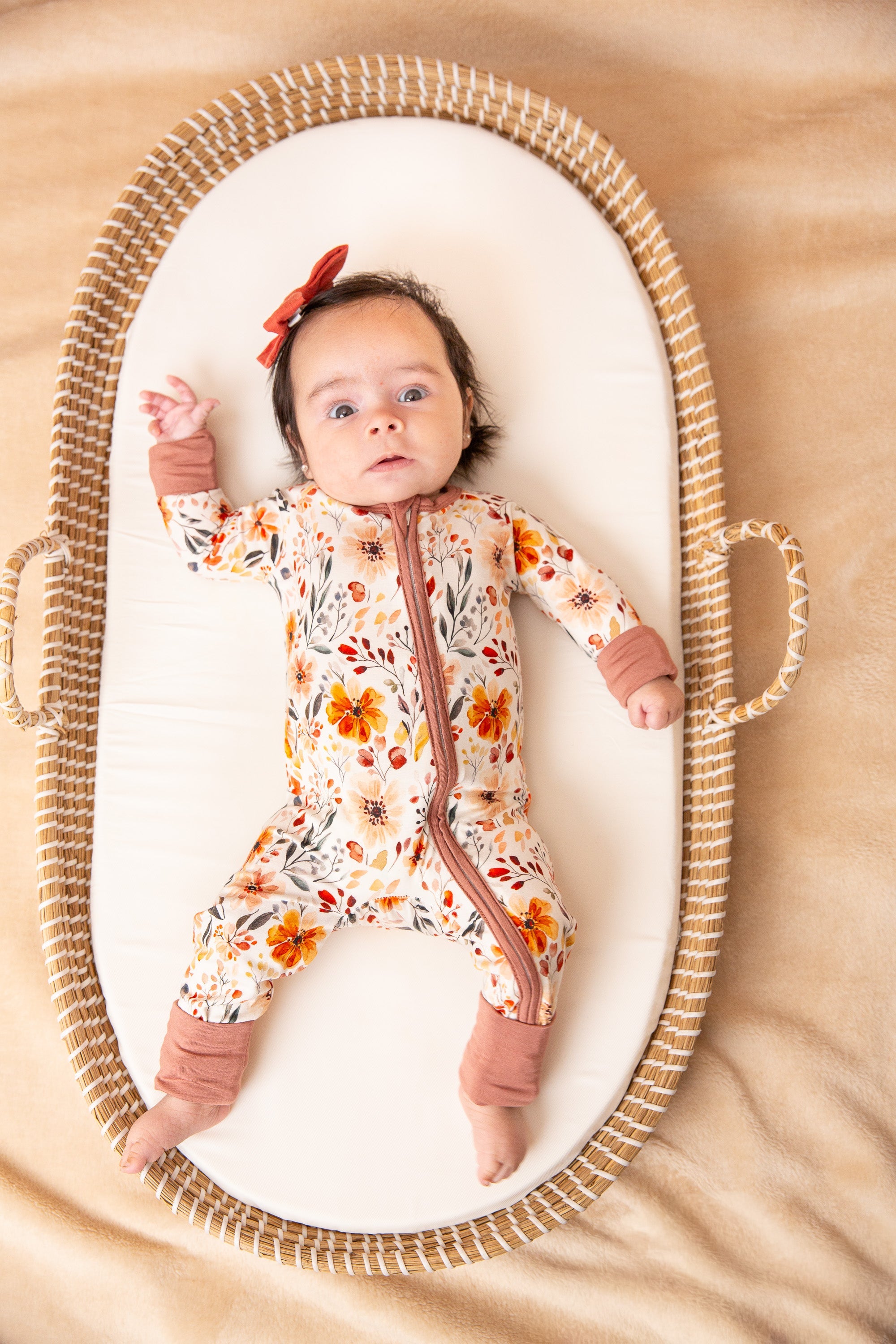 Fall Floral Baby Girl Bamboo Zipper Romper
