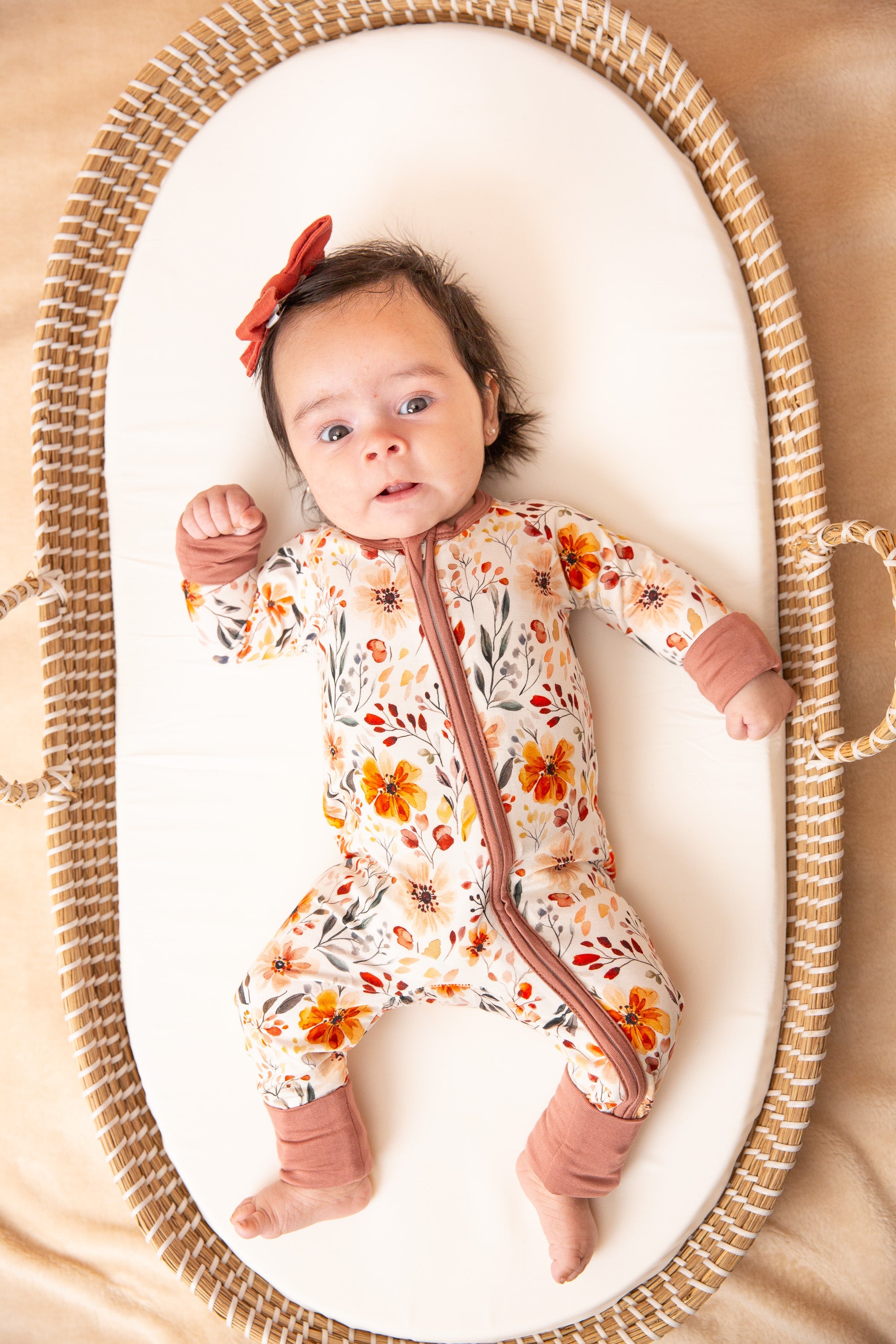 Fall Floral Baby Girl Bamboo Zipper Romper