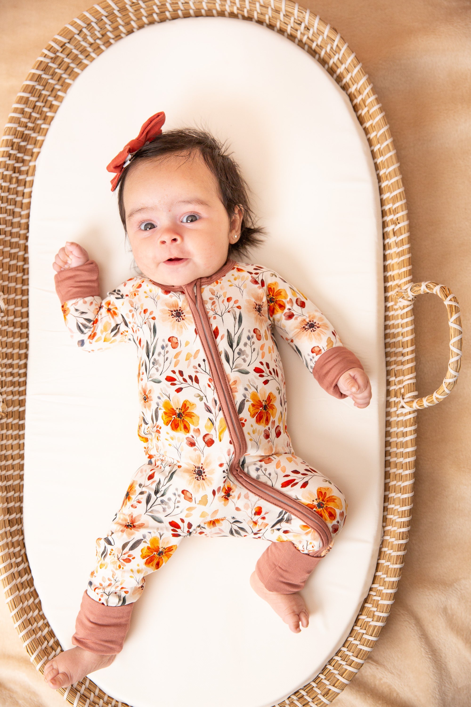 Fall Floral Baby Girl Bamboo Zipper Romper