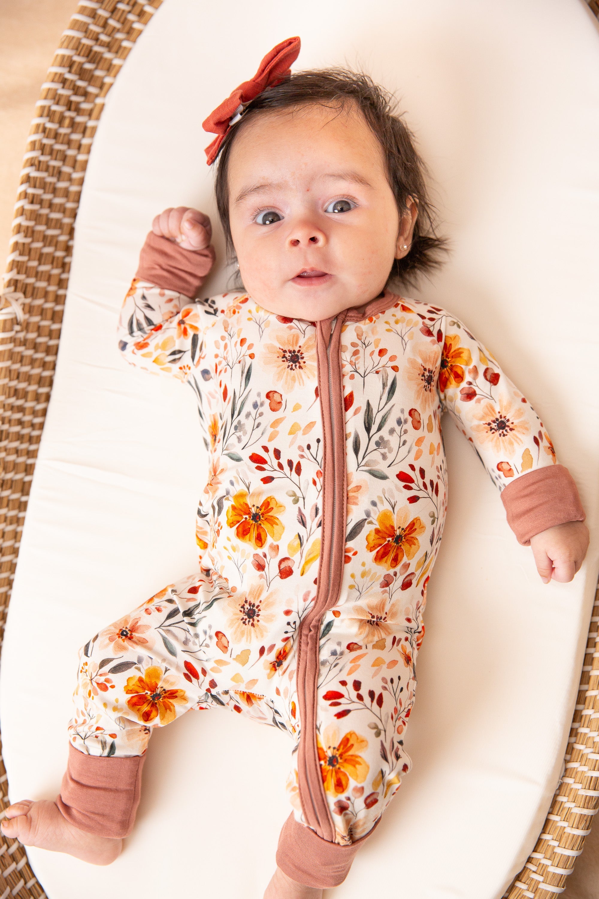 Fall Floral Baby Girl Bamboo Zipper Romper
