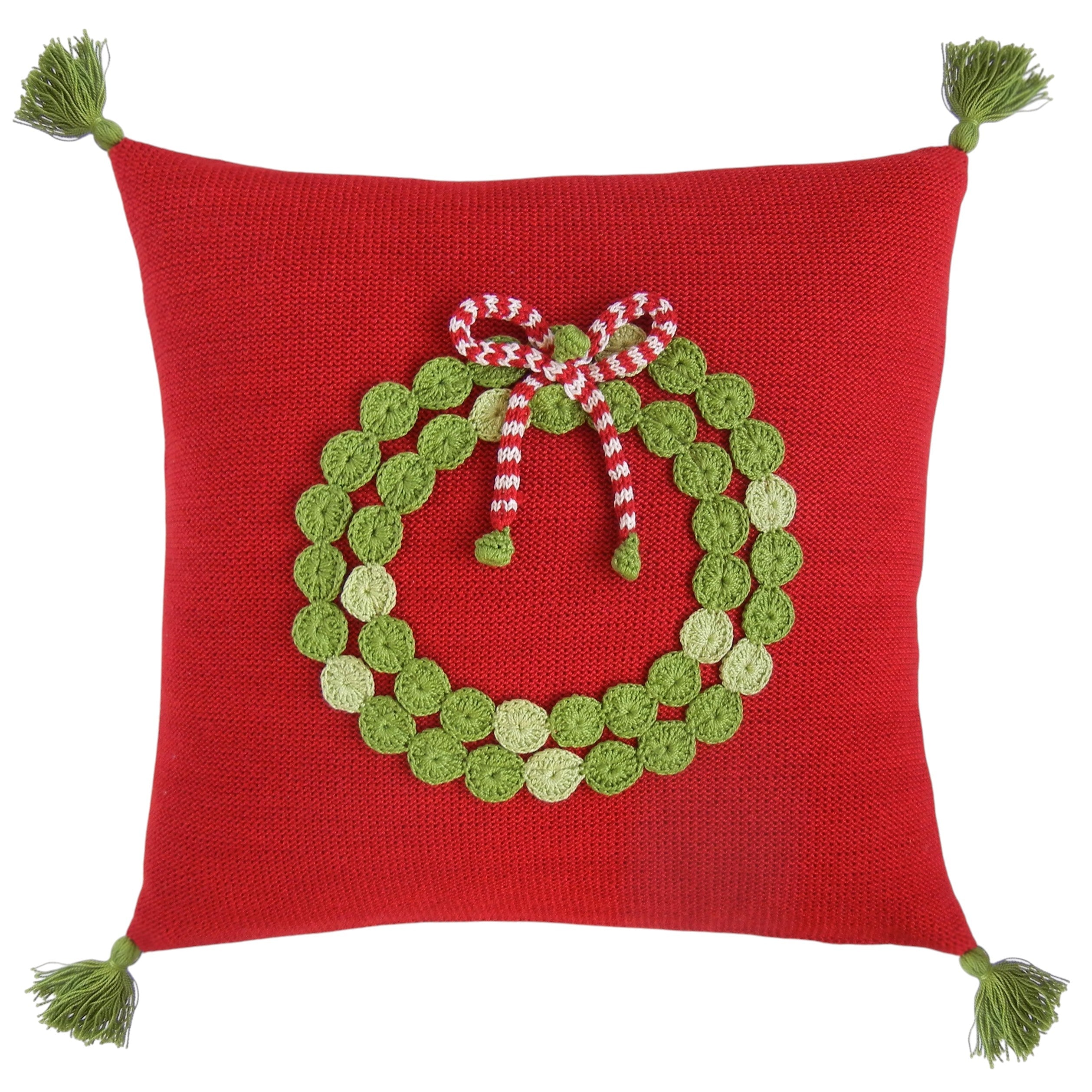 Green Wreath 14" Pillow, Red