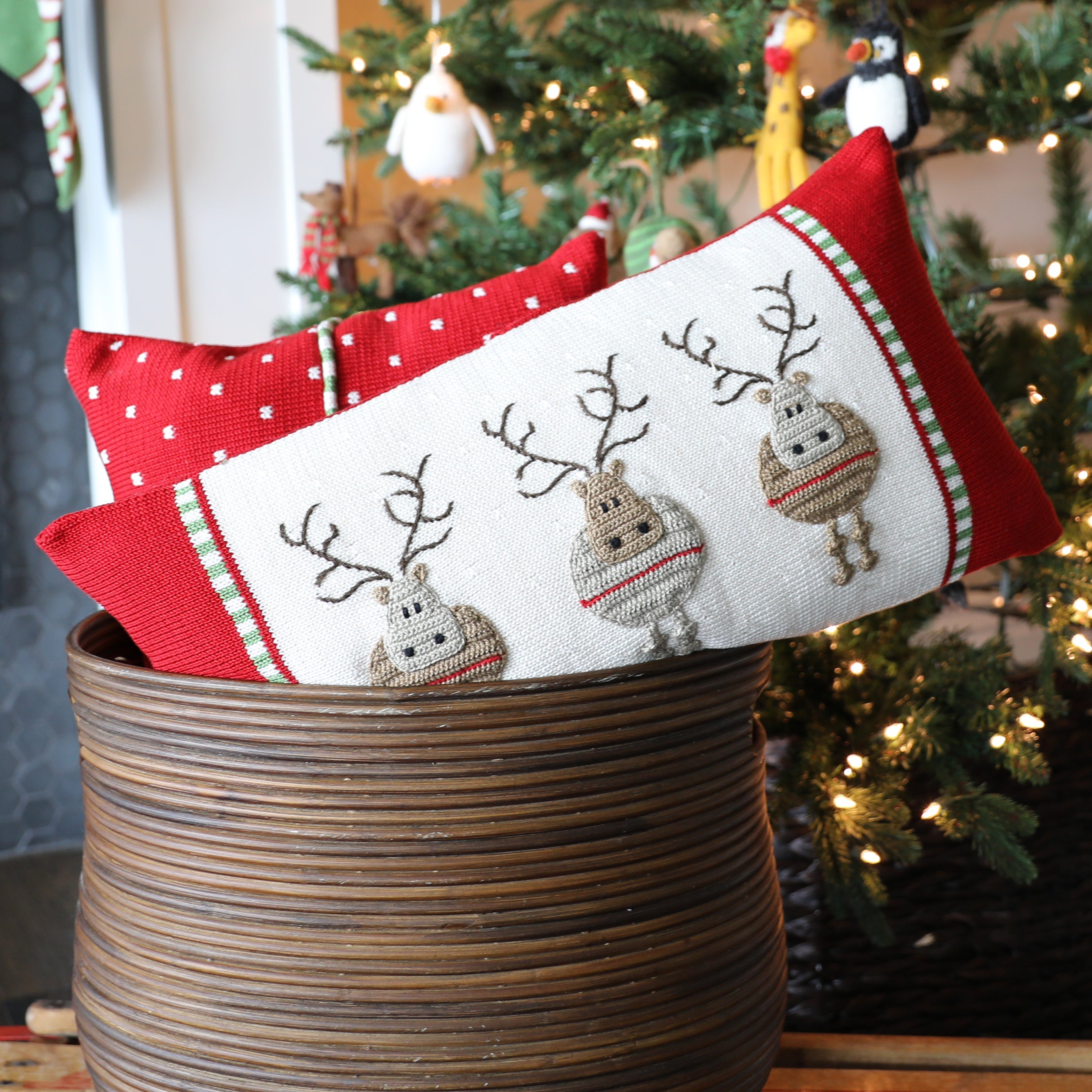 Round Reindeer Lumbar Pillow