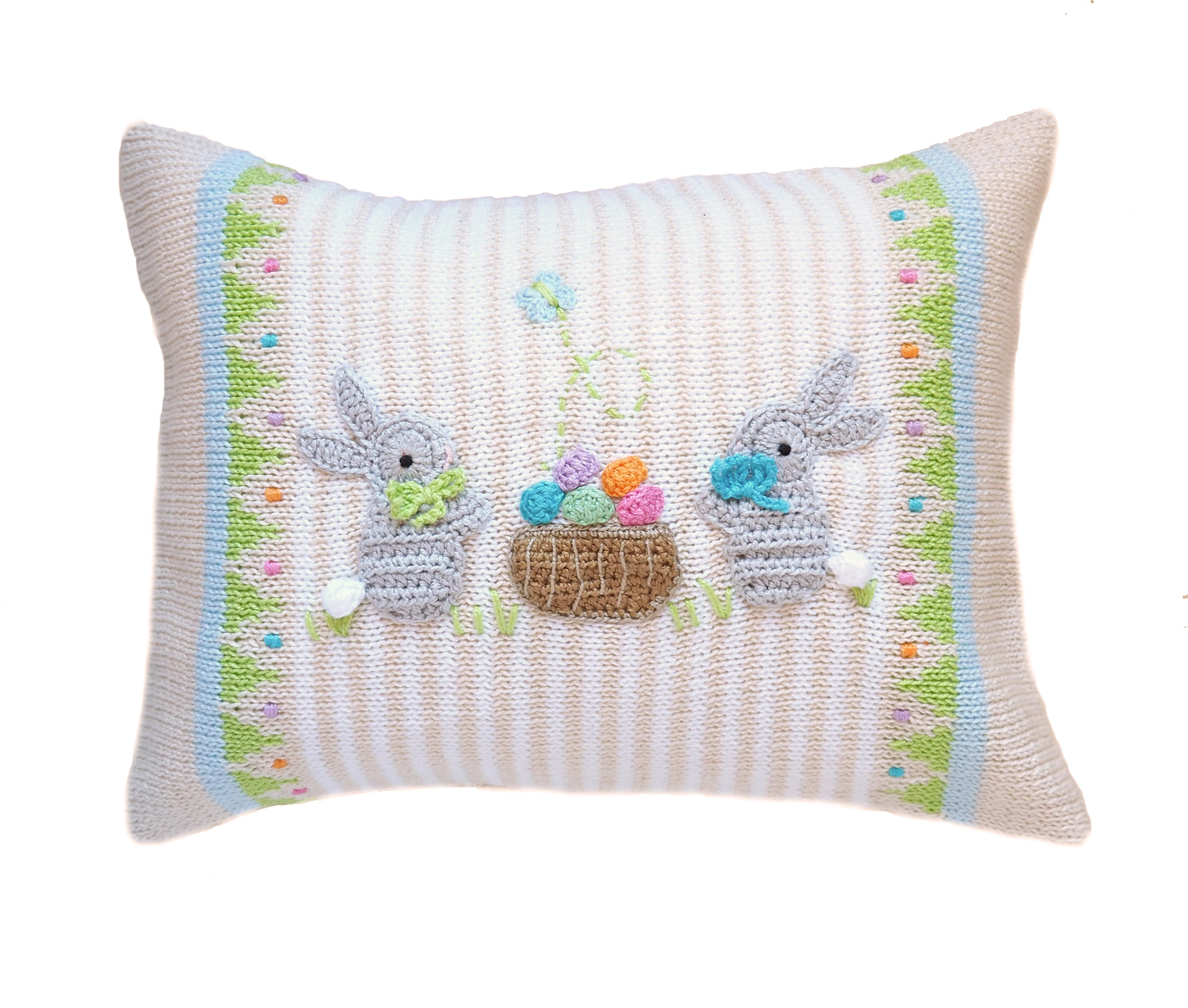 Easter Basket Bunny 8x11" Pillow, Ecru