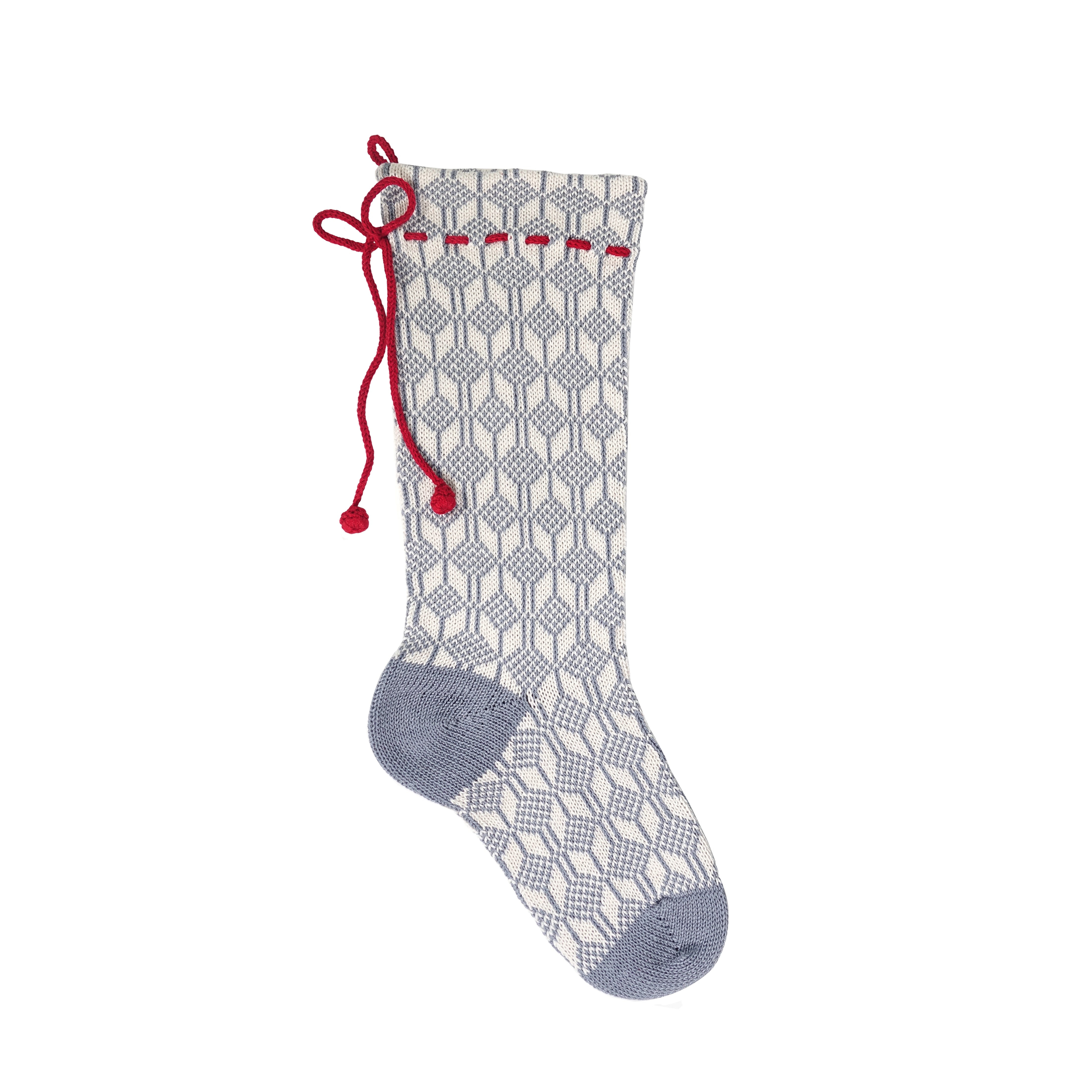 Grey Patterned Stocking With Red Bow