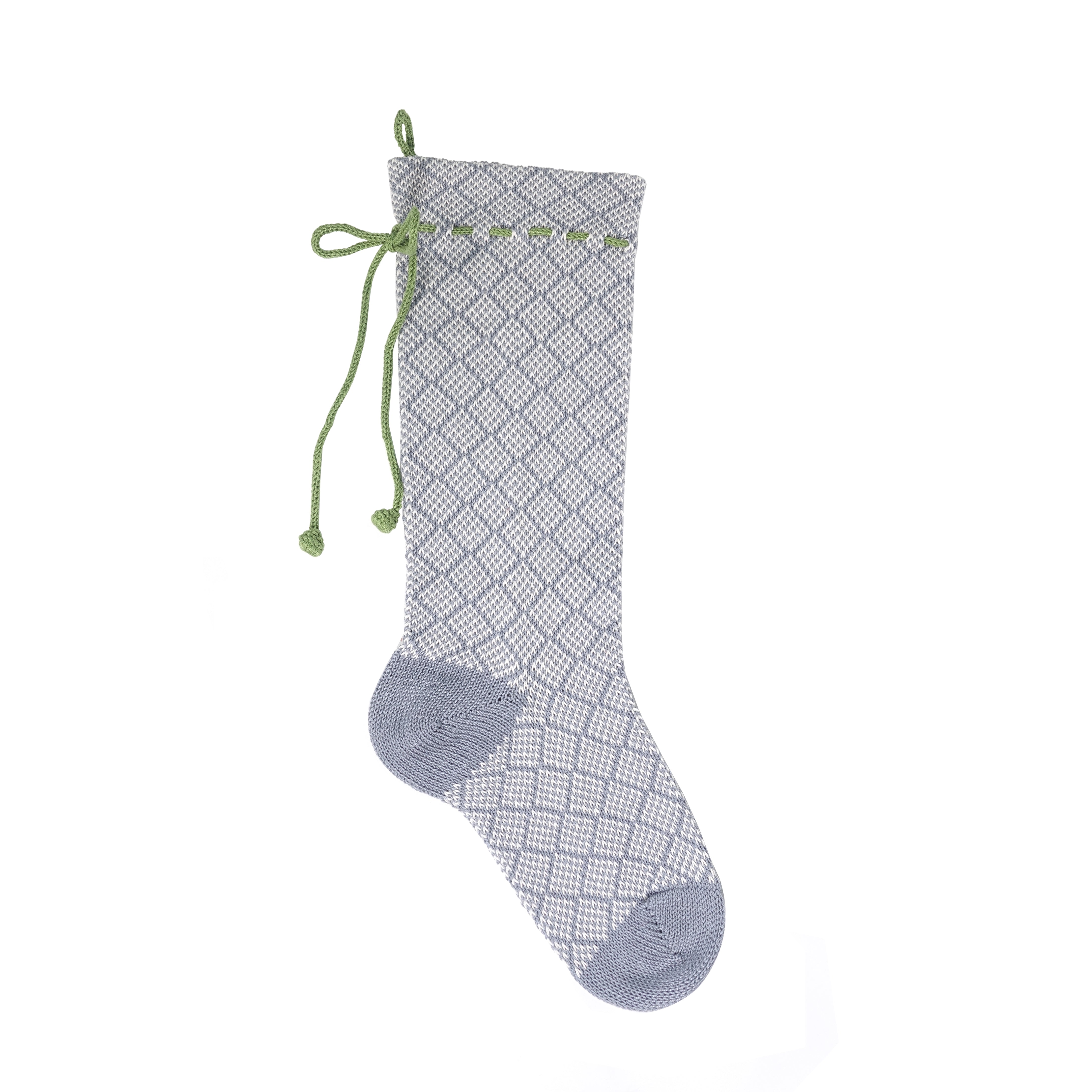 Grey Patterned Stocking With Green Bow