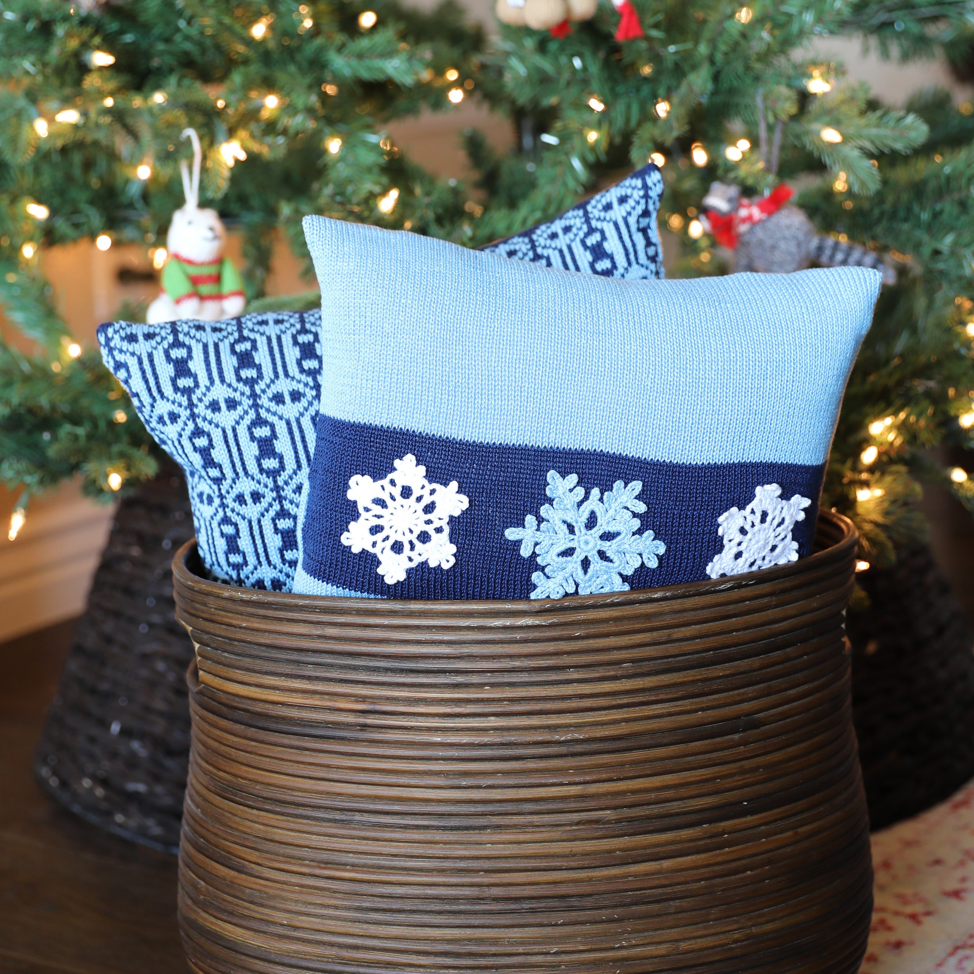 Blue Snowflake Pillow, 12"