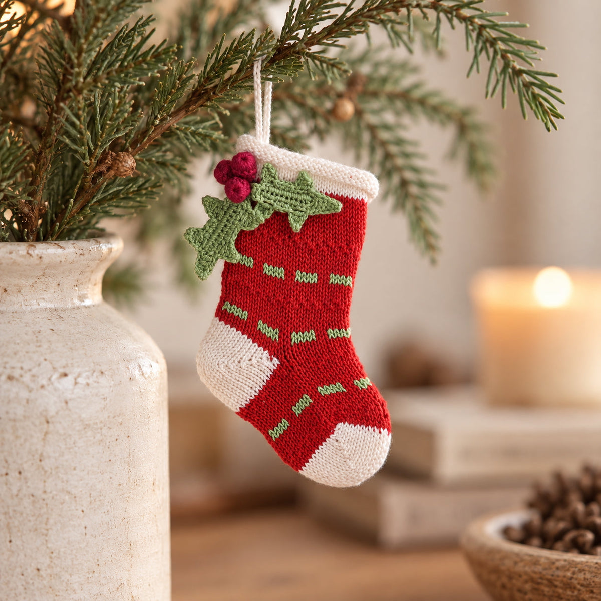 Mini Holly Stocking, Red