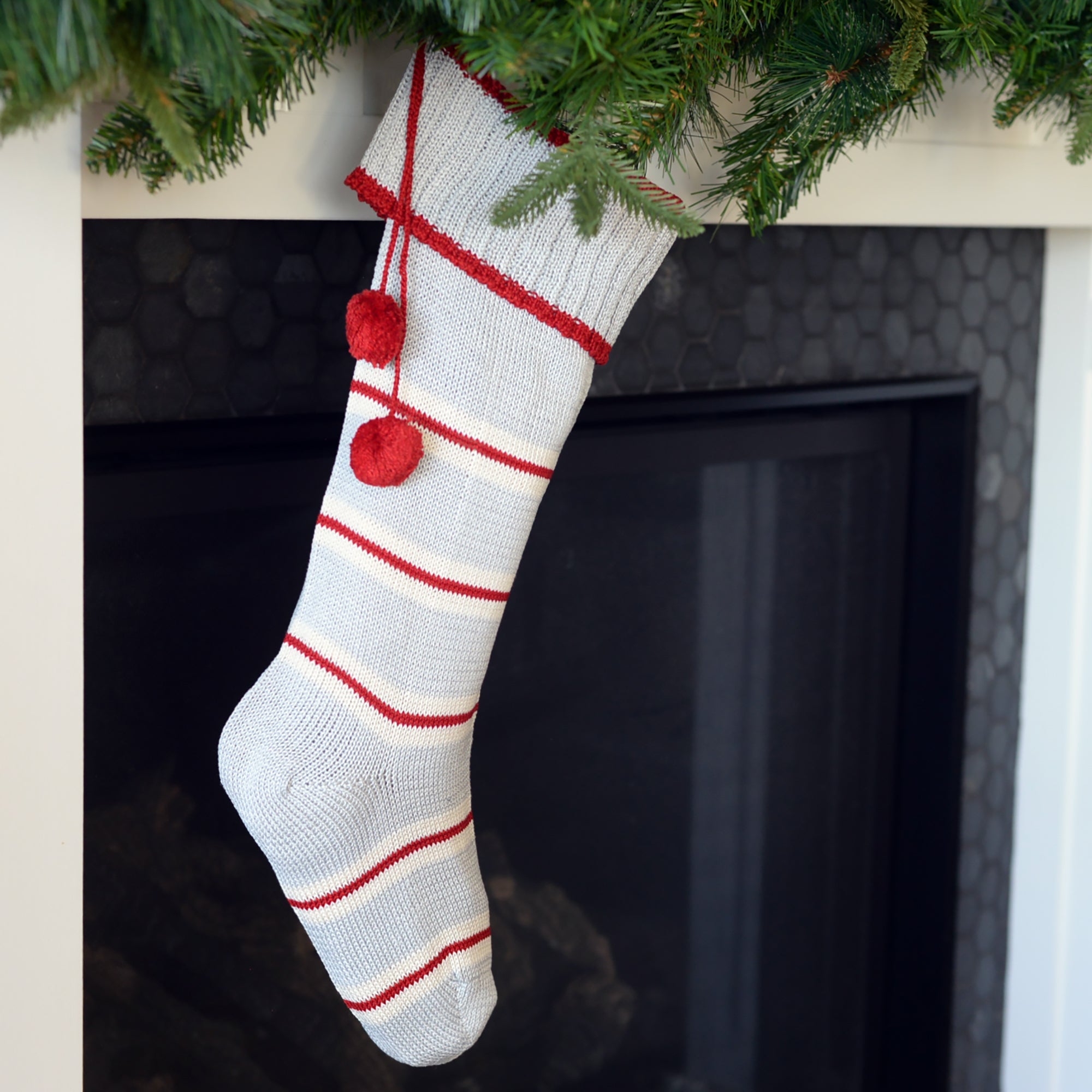 Thin Striped Rib-cuff Stocking, Grey