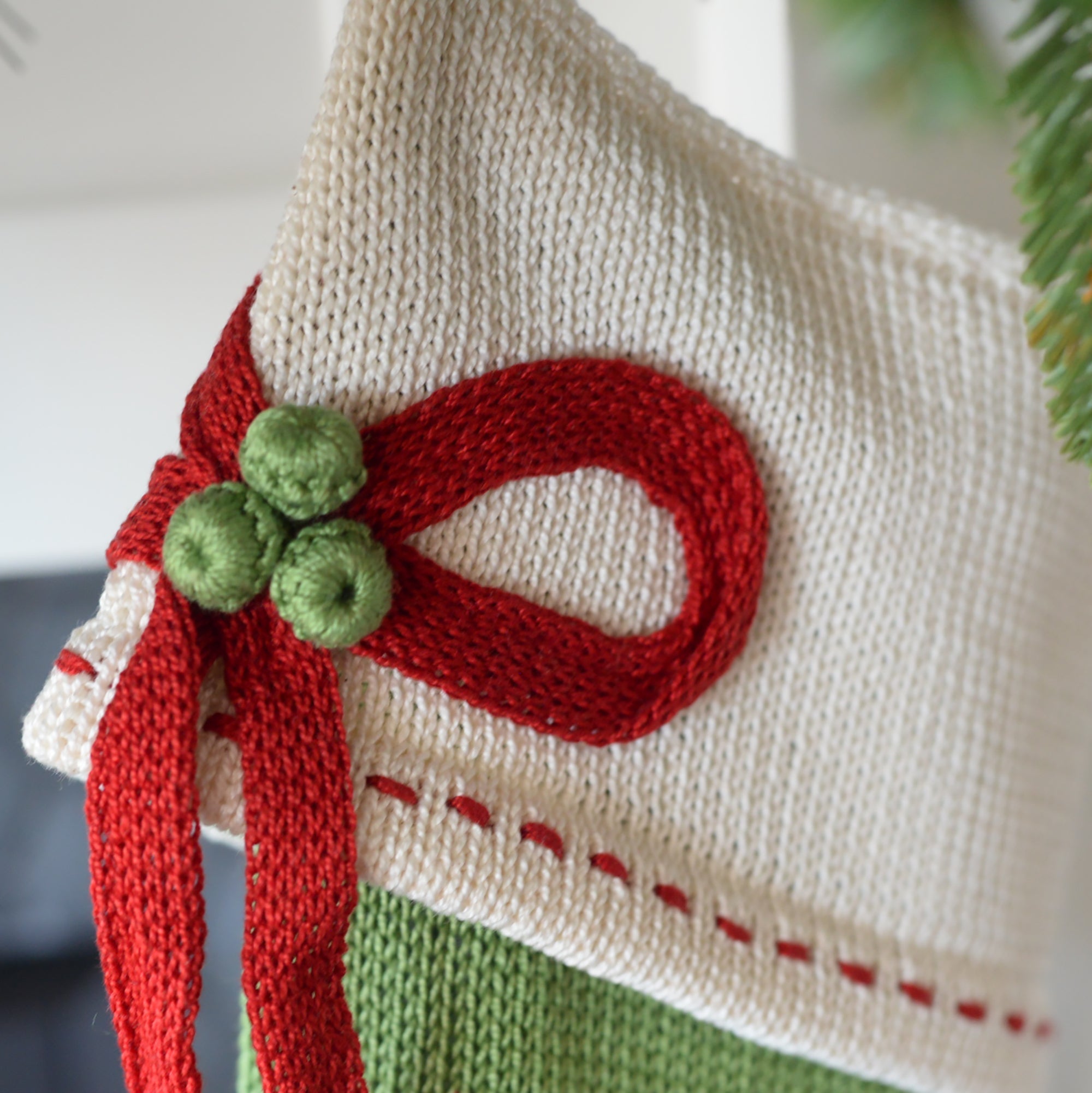 Green Stripe Stocking With Bow