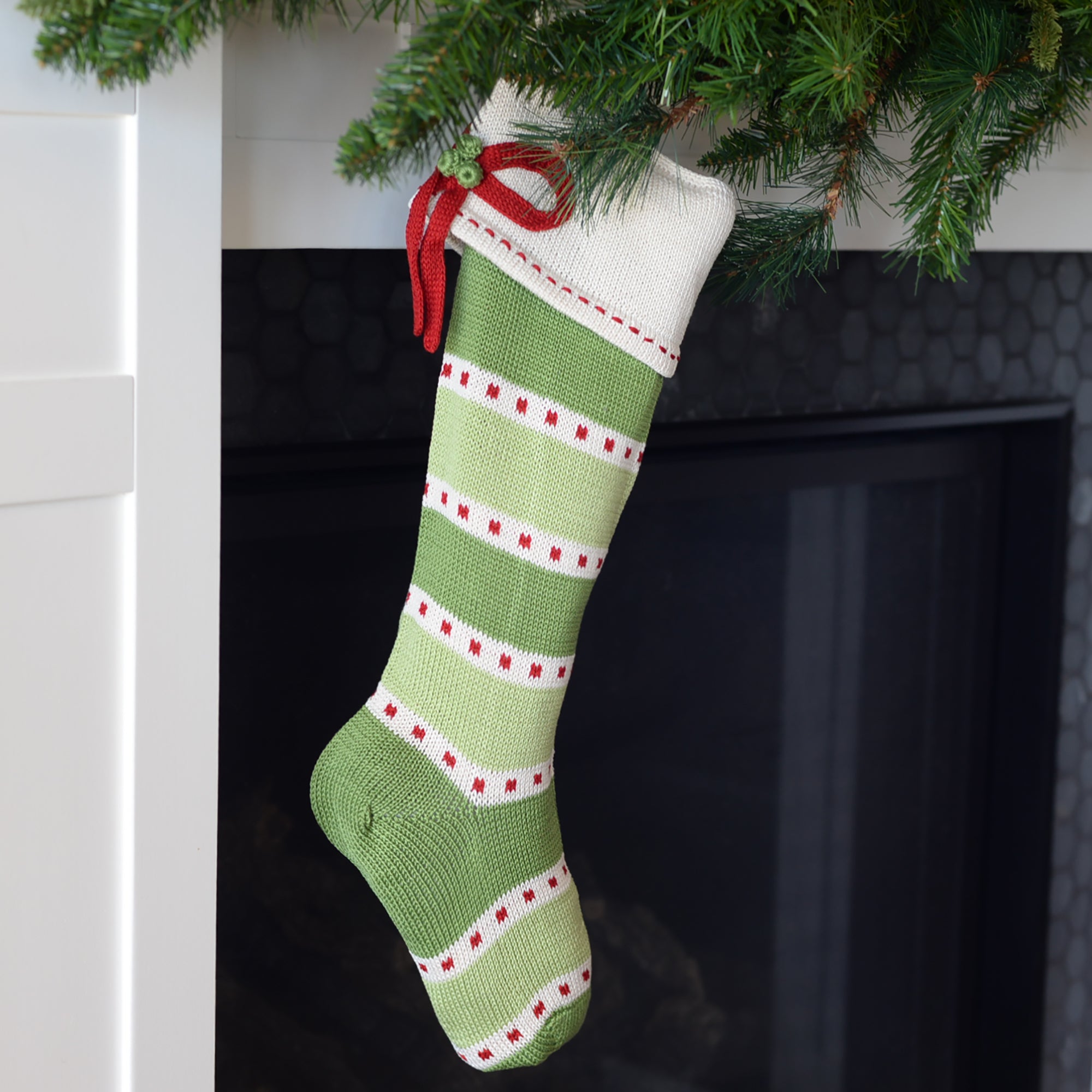 Green Stripe Stocking With Bow