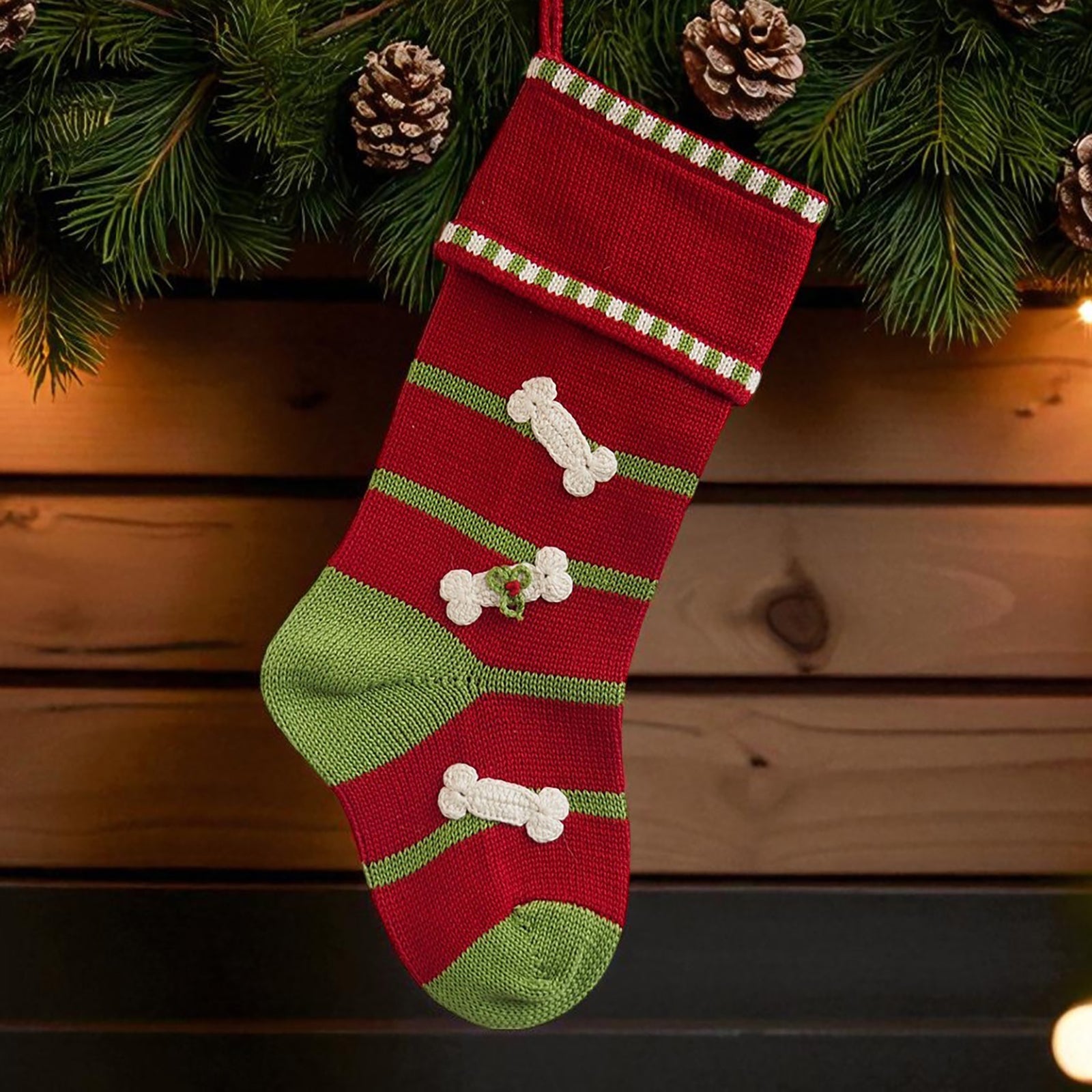 Dog Bone Stocking, Red