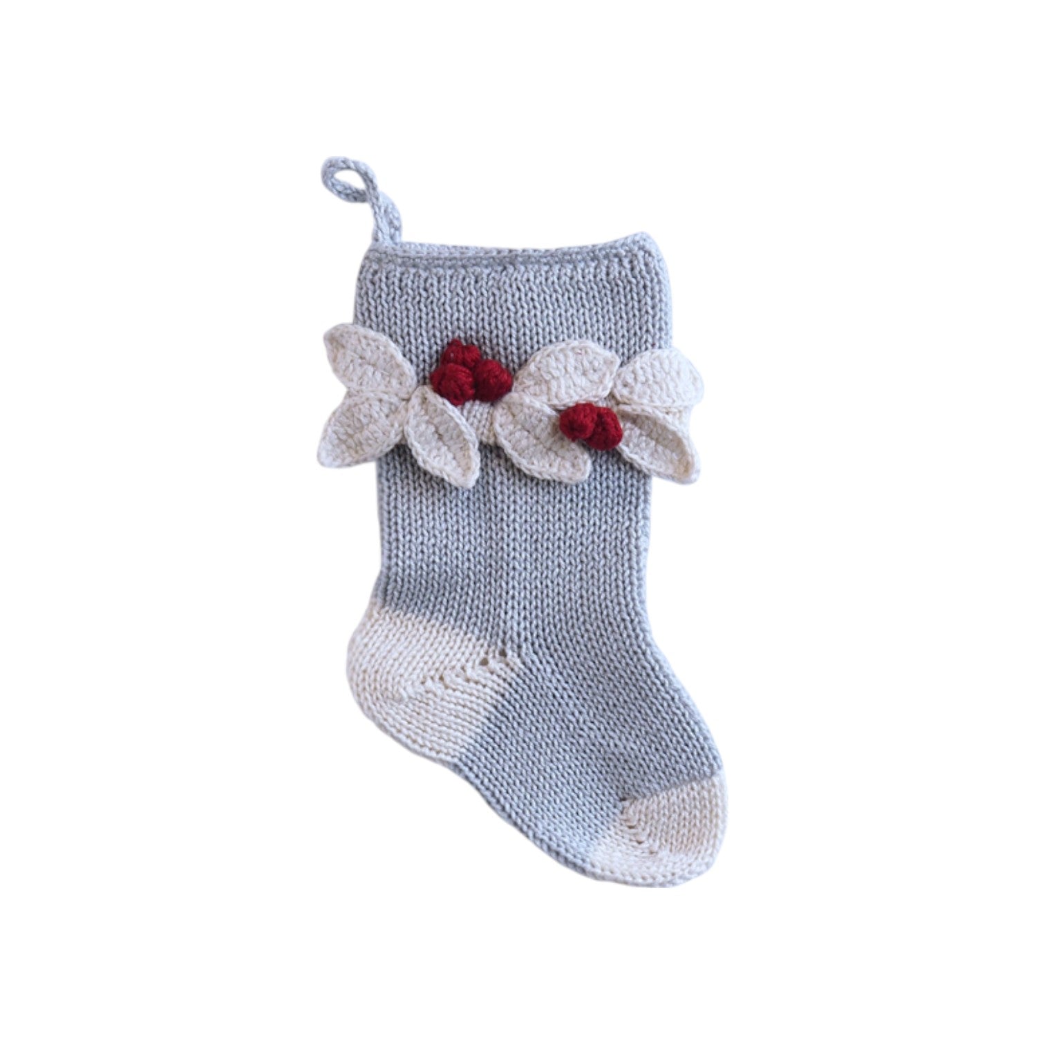 Mini Holly Leaf Stocking, Grey