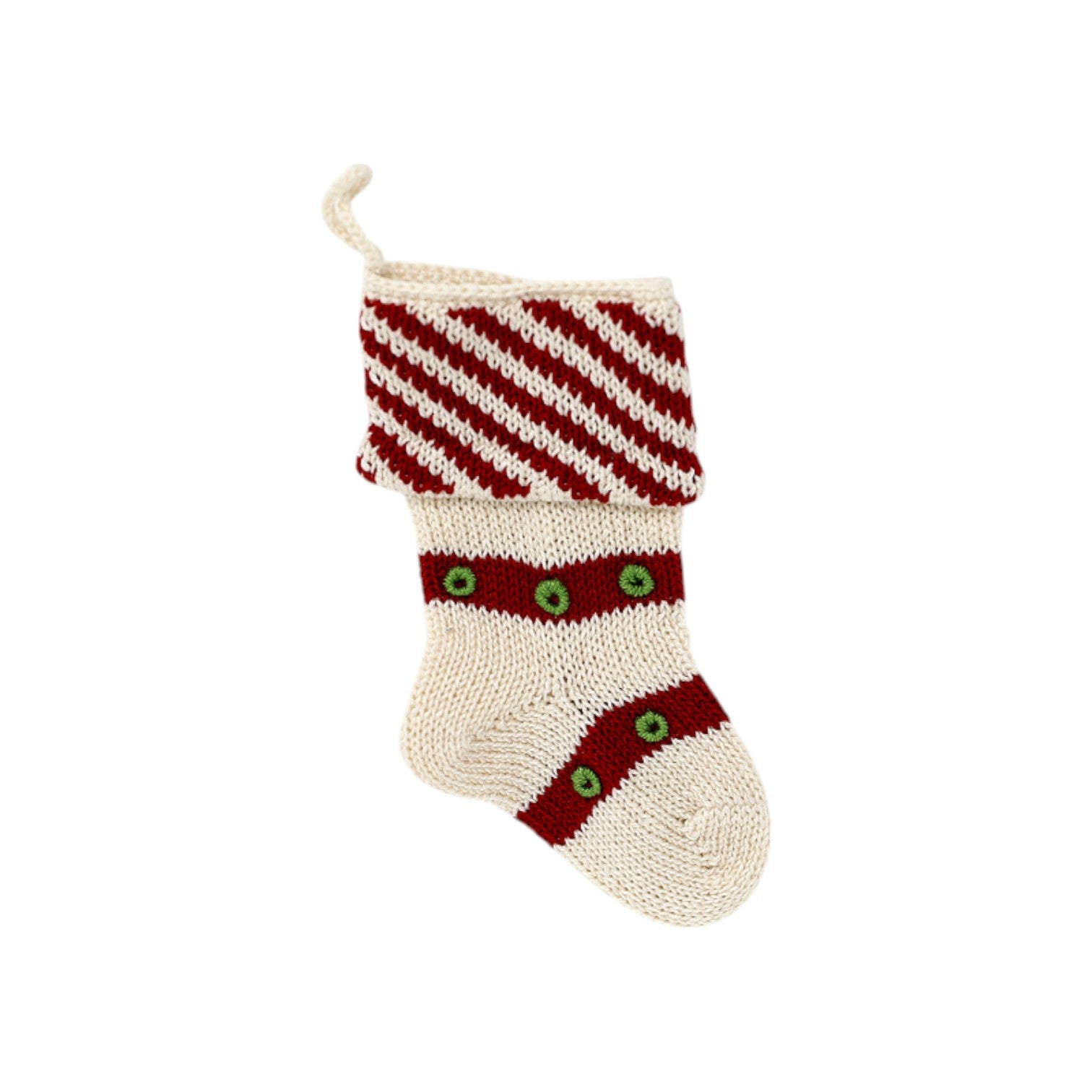 Mini Diagonal Stripe Cuff Stocking, Ecru